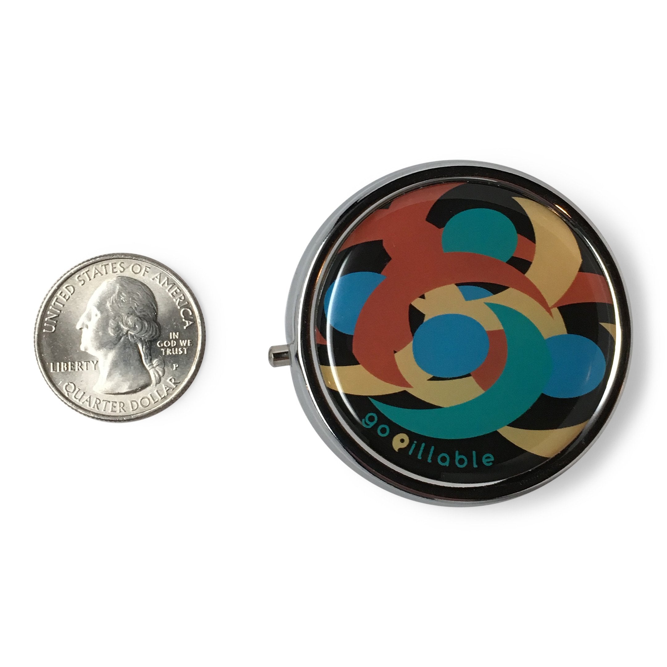 GOPILLABLE MIDNIGHT SWIRL PILL BOX PILL CASE for POCKET OR PURSE decorative design pill organizer for travel small pill box/pill