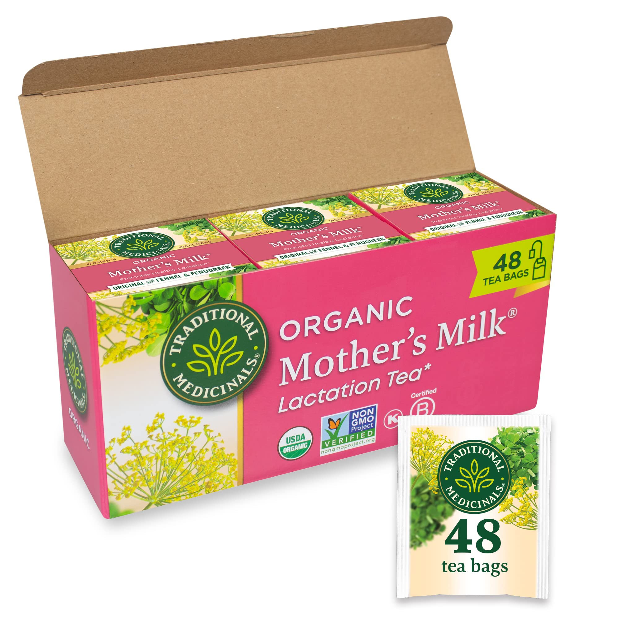 Traditional Medicinals Tea, Organic Mothers Milk, Promotes Healthy Lactation, Breastfeeding Support, 48 Tea Bags (3 Pack)
