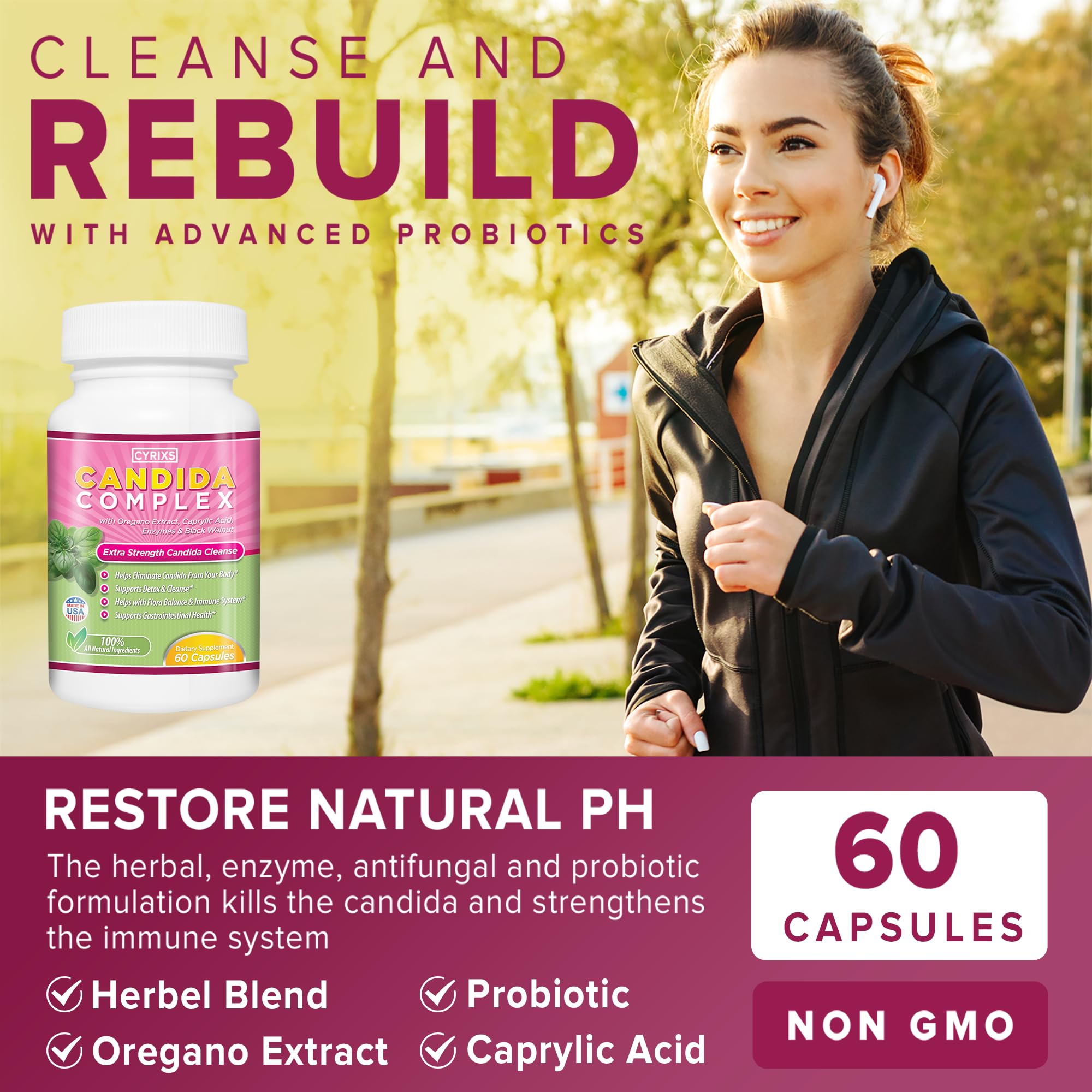 Cyrixs Health Candida Complex | Boost Your Immune System | All Natural Gut Cleanse with Herbs, Antifungals, Enzymes and Probioti