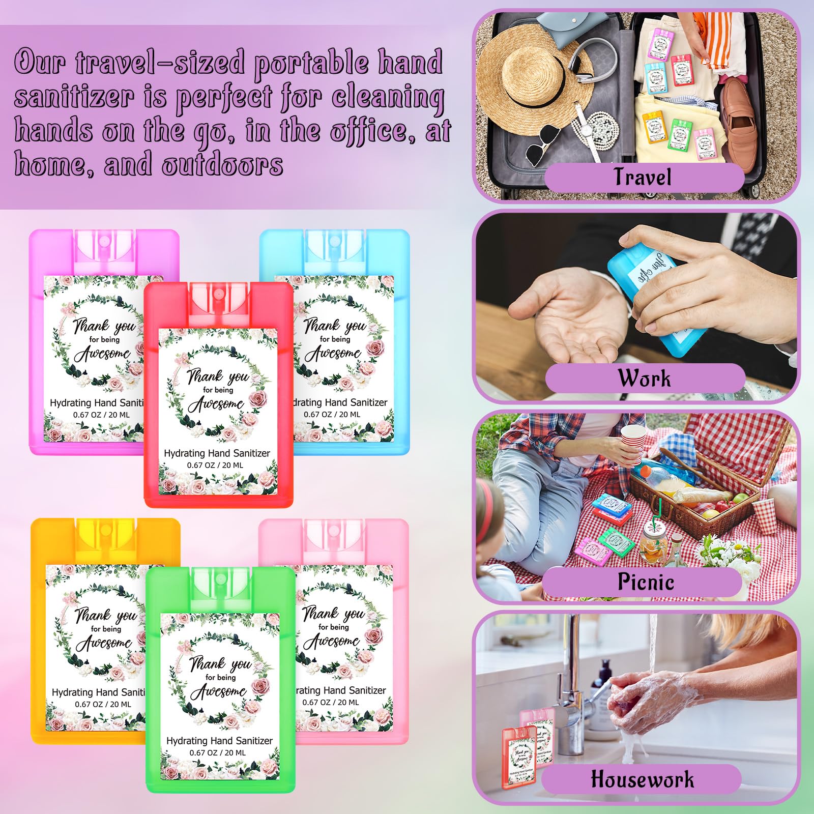 24 Pcs Mist Hand Sanitizer Spray Bulk Scented Travel Size Hydrating Hand Sanitizer Pocket Spray for Christmas Employee Staff App
