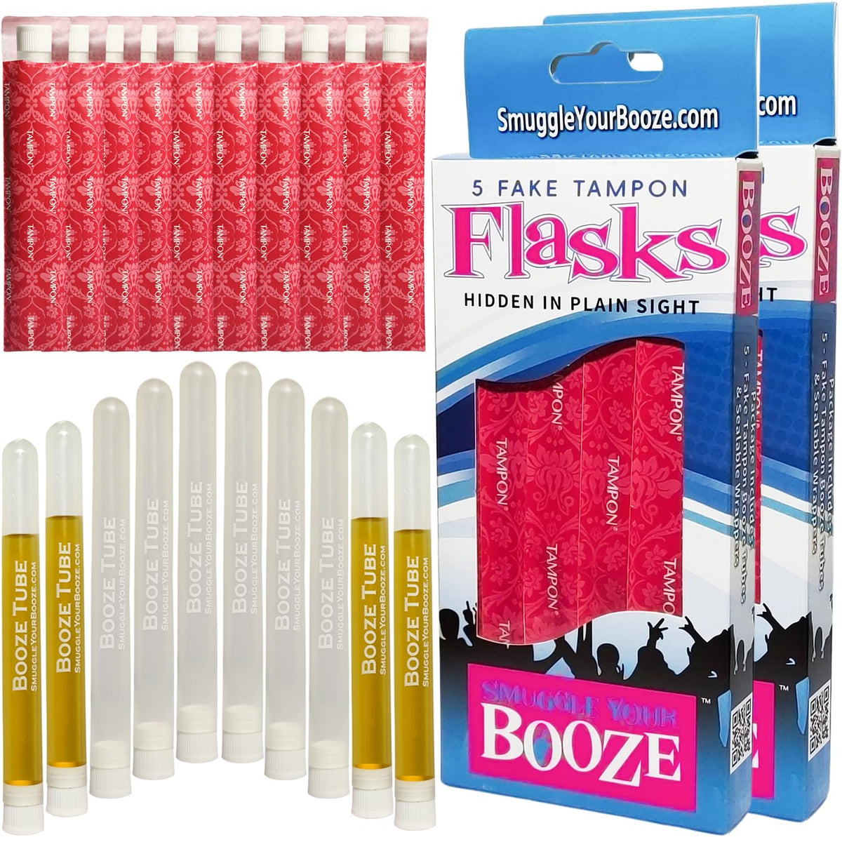 10 Fake Hidden Tampon Flask Set by Smuggle Your Booze | Reusable Secret Plastic Tube Containers for Women | LeakProof Portable 