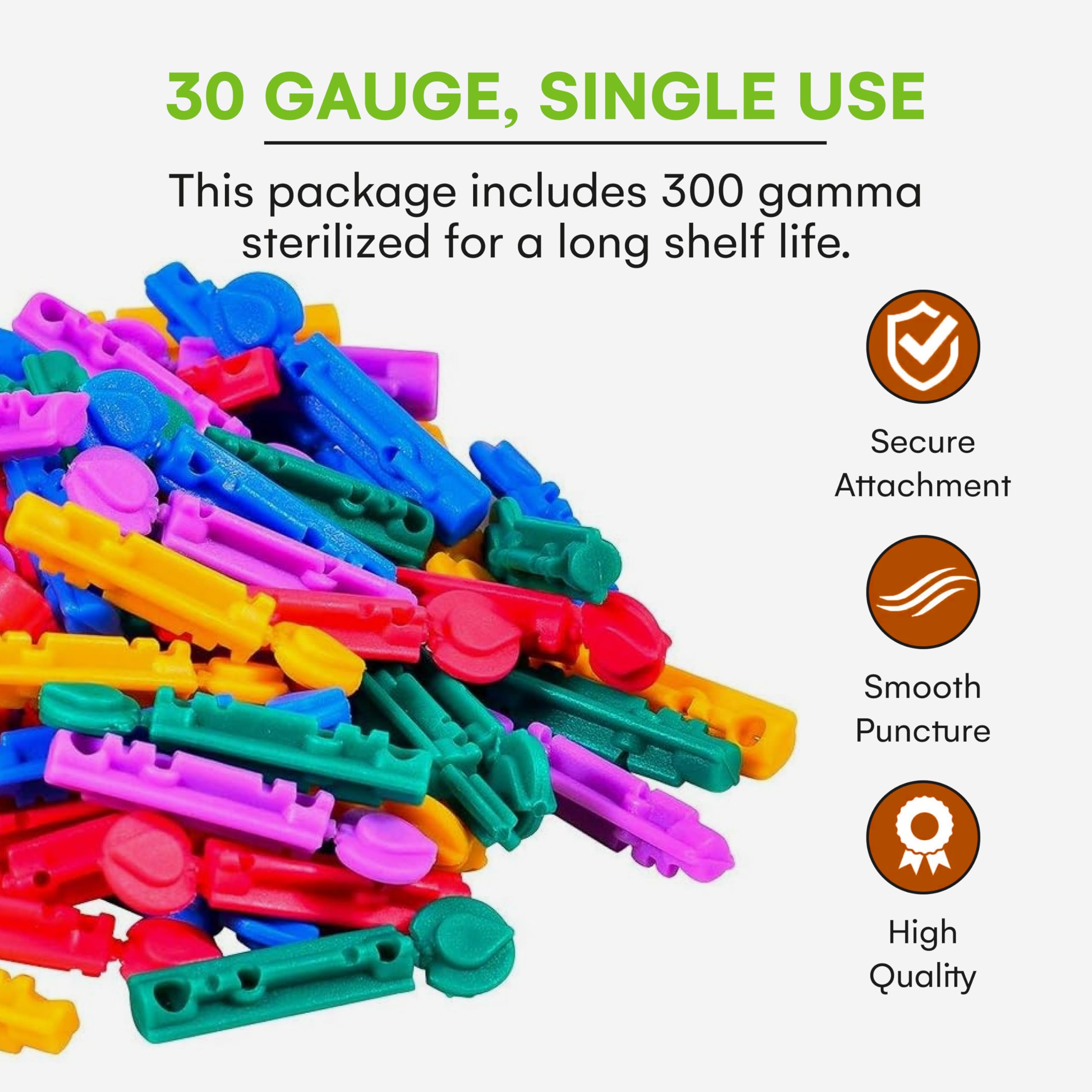 Lancets for Diabetes Testing - 30 Gauge Diabetic Lancets for Blood Testing and Glucose Testing - Fits Most Lancing Devices - Ste