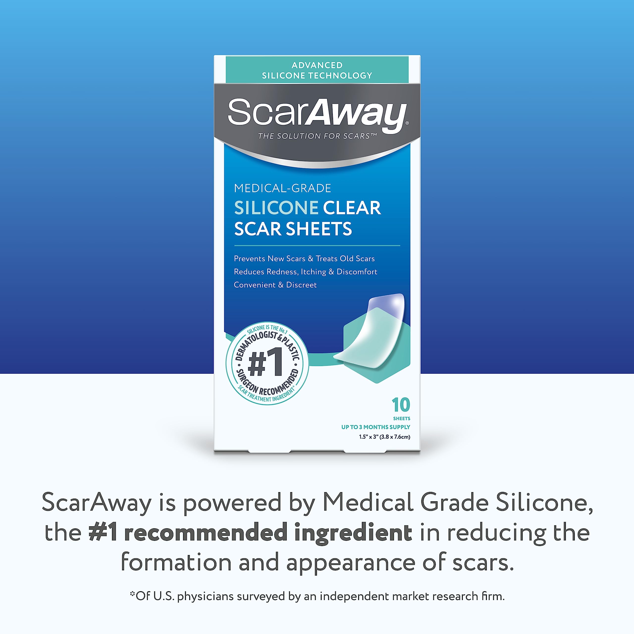 ScarAway Clear Silicone Scar Sheets, White, 10 Count