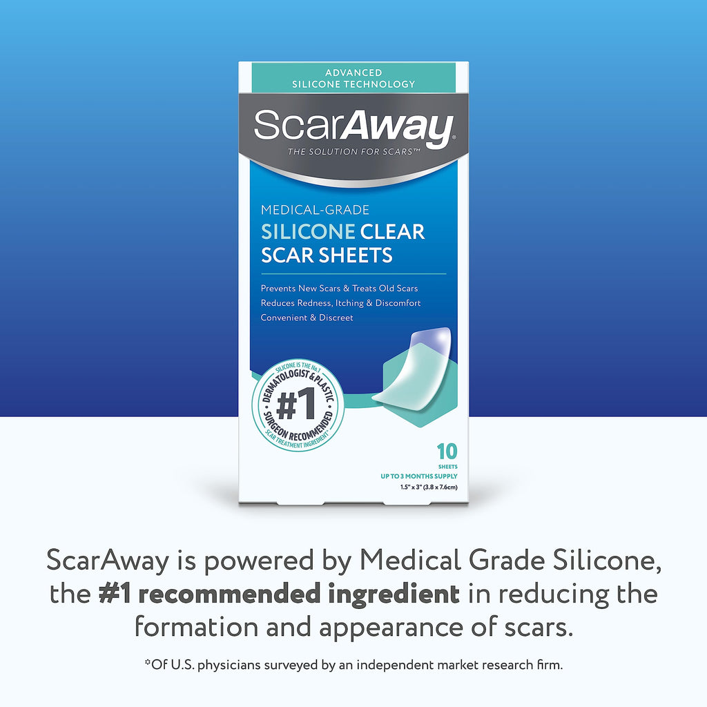ScarAway Clear Silicone Scar Sheets, White, 10 Count