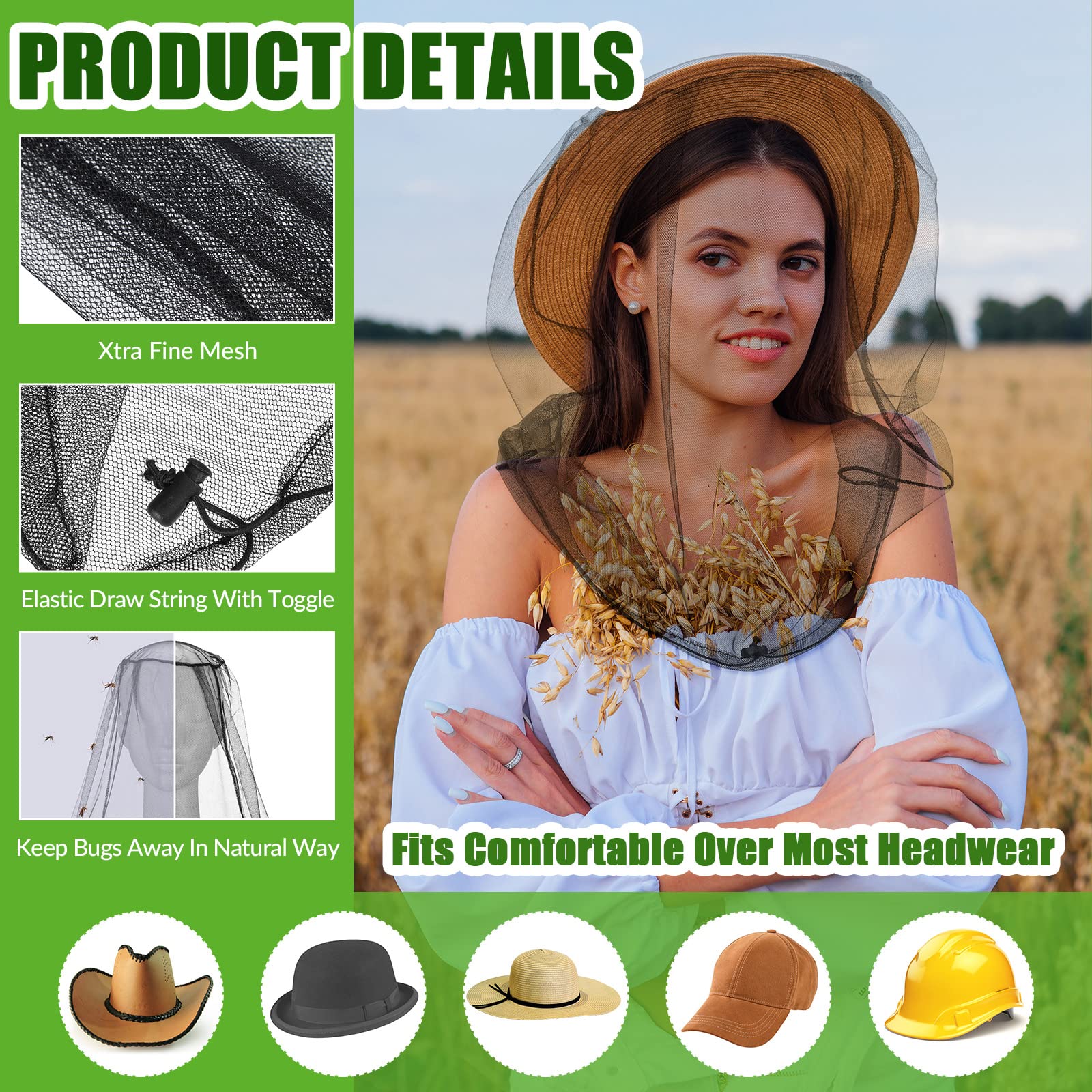 Hestya 4 Pack Mosquito Face Mesh Net Protecting Net for Outdoor Hiking Camping Climbing Mosquito Fly Insects Preventing (Stylish