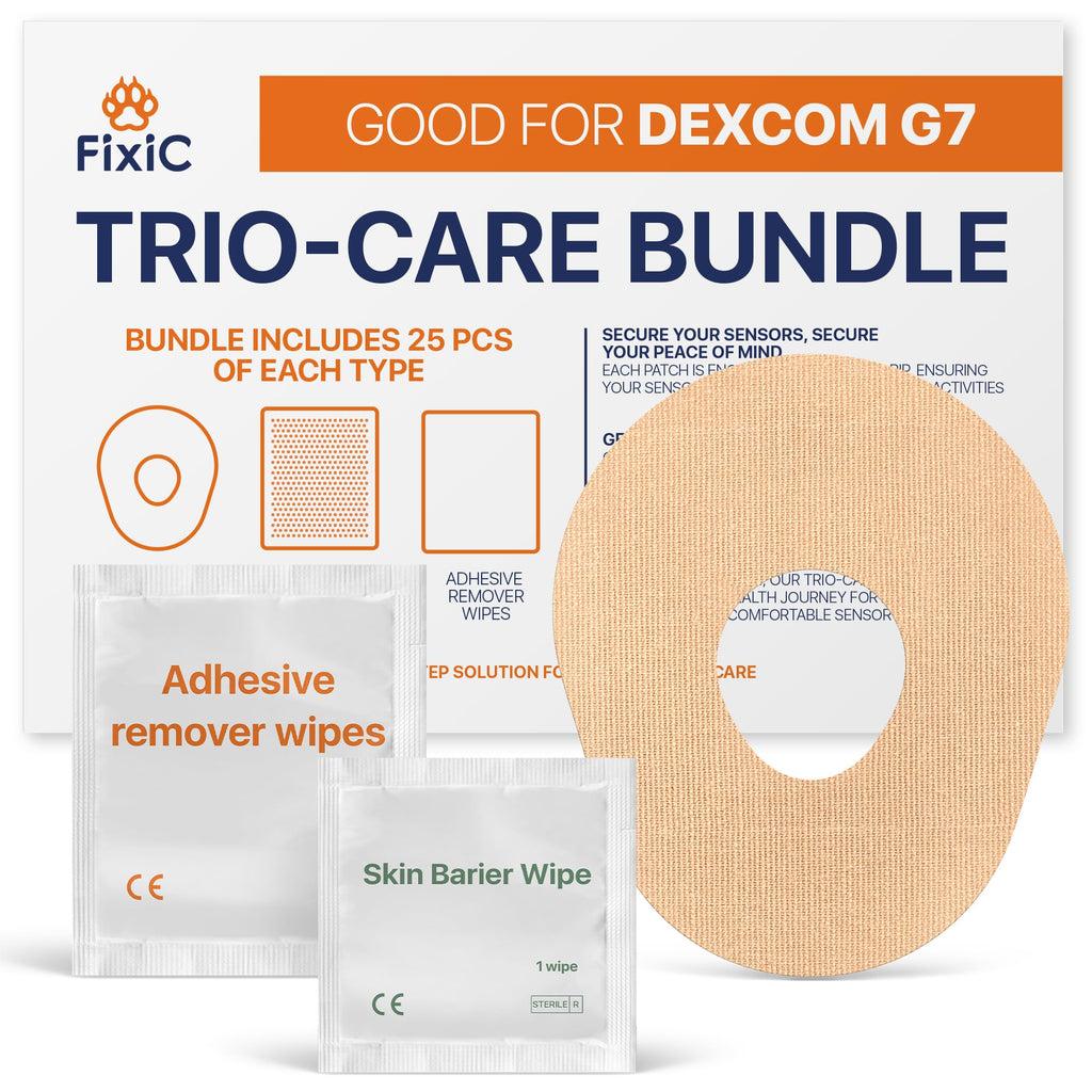 Fixic Trio-Care Bundle 75 PCS - 25 G7 Adhesive Patches, 25 Skin Barrier Wipes, 25 Adhesive Remover Wipes - an Ultimate Solution 