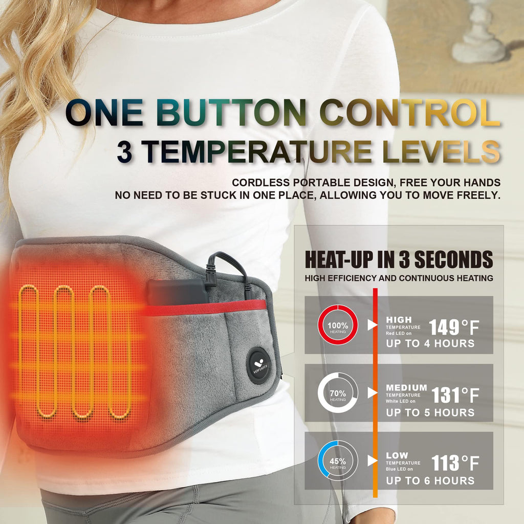 Vofuoti Cordless Heating Pad, Portable Heated Pad with Battery and 3 Heat Settings for Back, Abdomen, Women Men