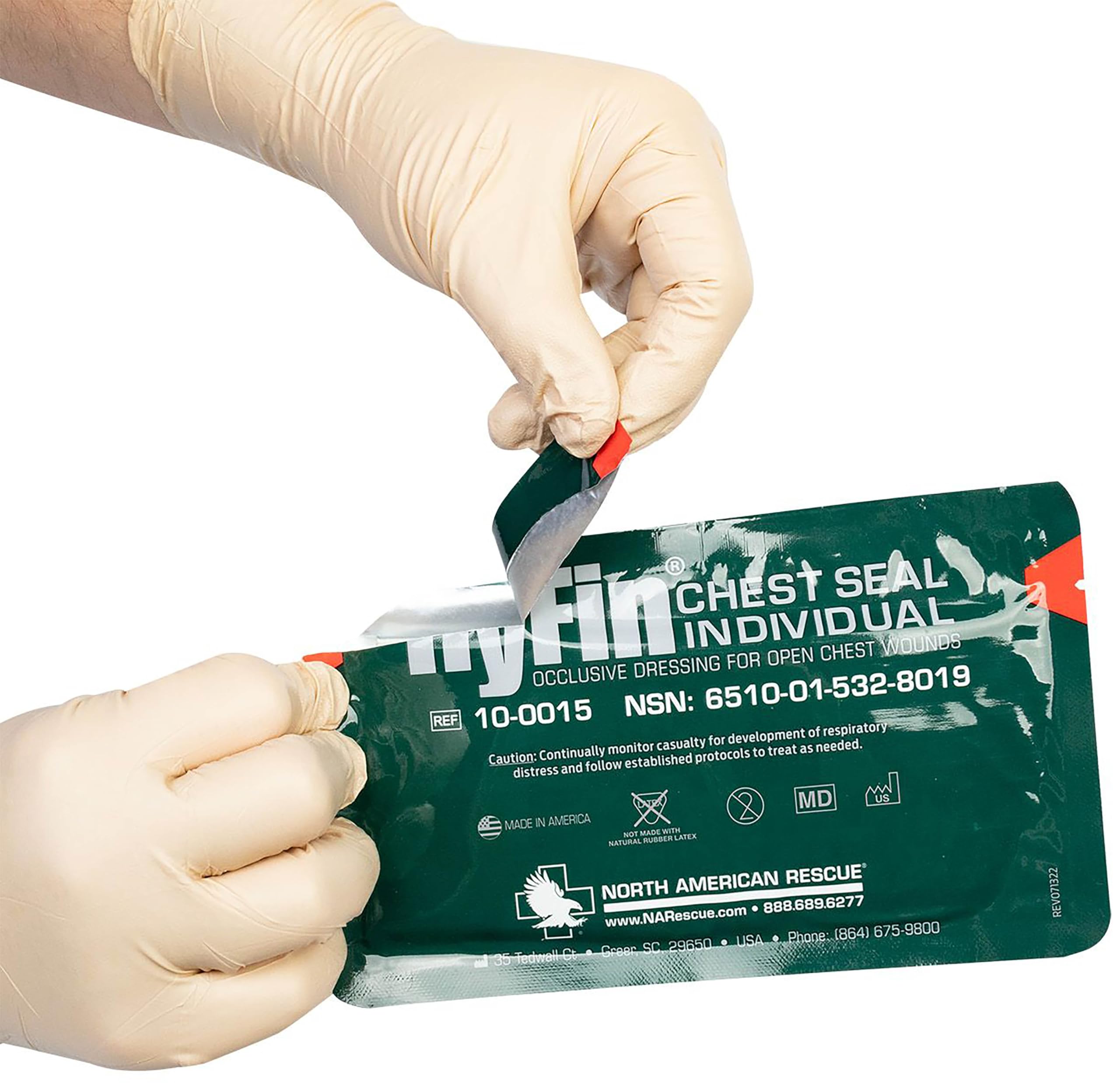 North American Rescue HyFin Chest Seal Occlusive (Single Pack) NAR Individual Compact Dressing for Open Chest Wounds, Trauma (10