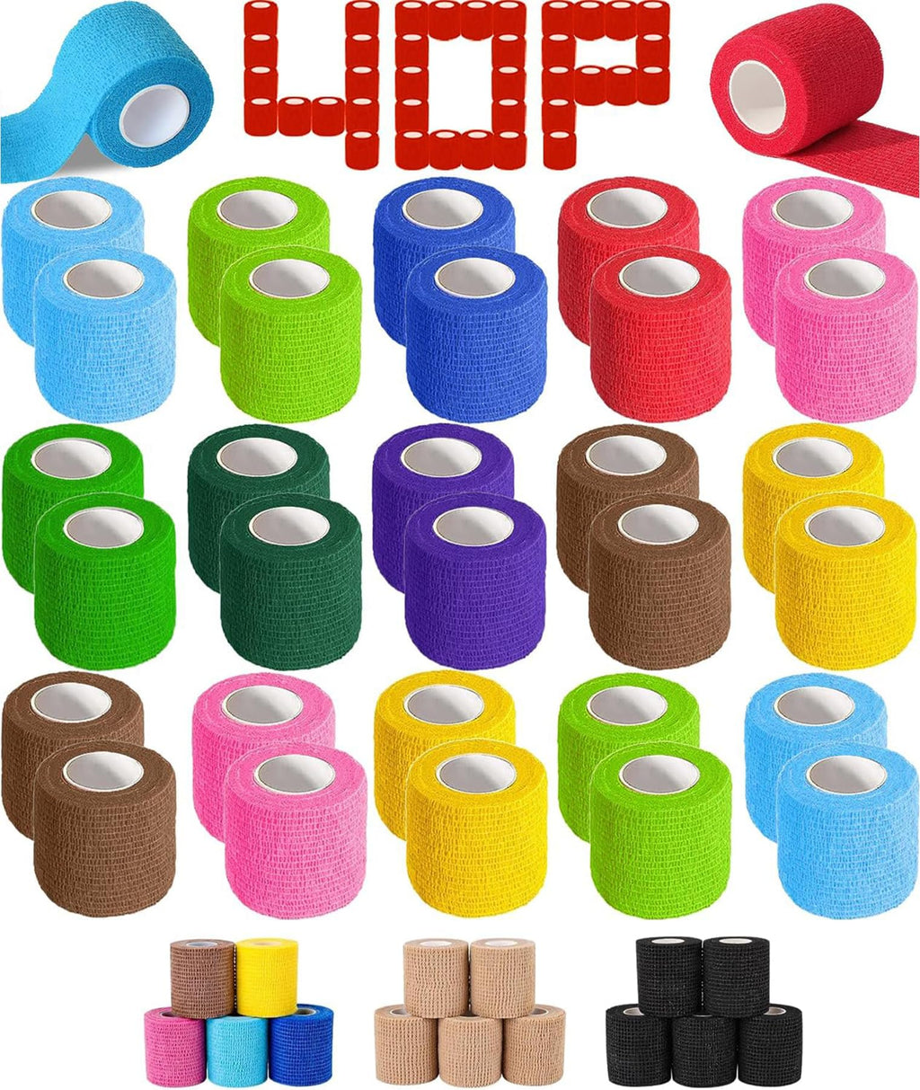 AZEN 40 Pack Self Adhesive Bandage Wrap, 2 X 5 Yards Elastic Cohesive Bandage Wrap, Color Athletic Tape, Vet Wrap, Ankle Tape, T