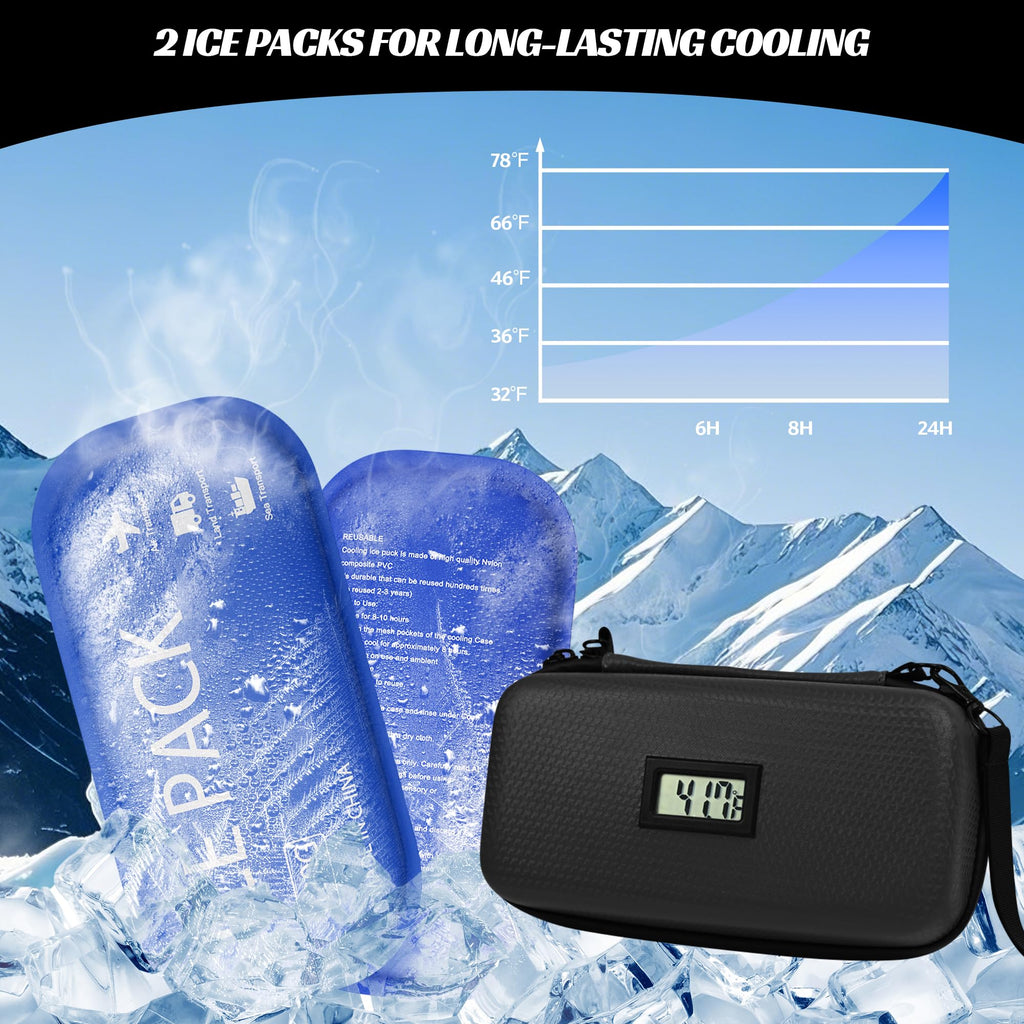 Insulin Cooler Travel Case TSA Approved, Portable Diabetic Medicine Cooling Bag with Digital Thermometer & 2 Ice Packs, Refriger