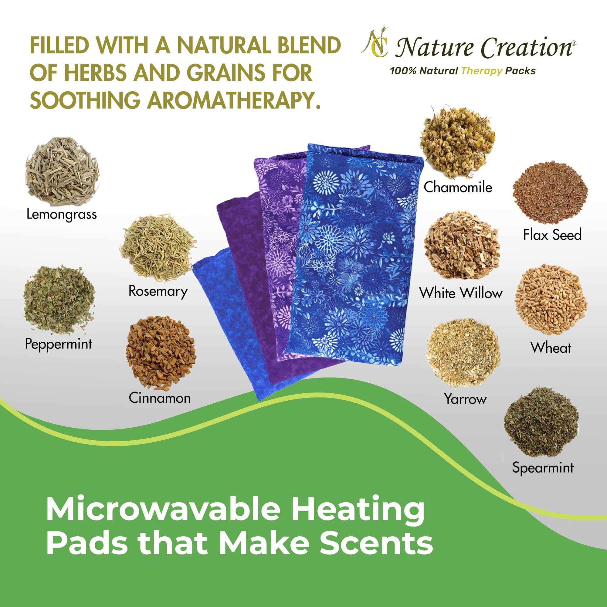 Nature Creation Microwaveable Herbal Heating Pad - Microwave Heating Pad for Neck and Shoulders, Cold & Hot Pack, Heat Pack Warm