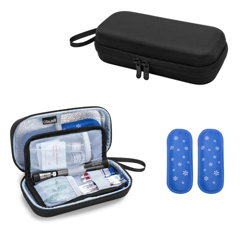 BAFASO Hard Insulin Cooler Travel Case with 2 Ice Packs, Insulin Travel Case for Insulin Pens and Diabetic Supplies, Black