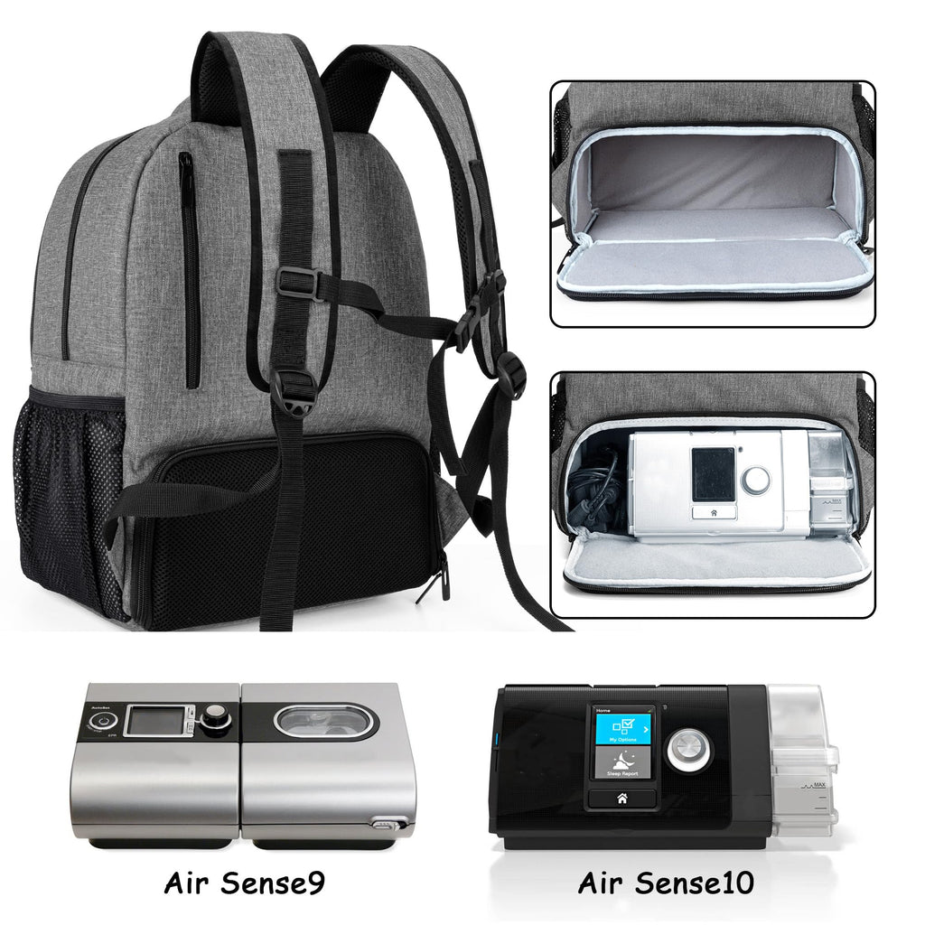 CURMIO CPAP Travel Backpack - Compatible for ResMed AirSense & Philips System One, Carry On Bag for CPAP Machine & Supplies, Gra