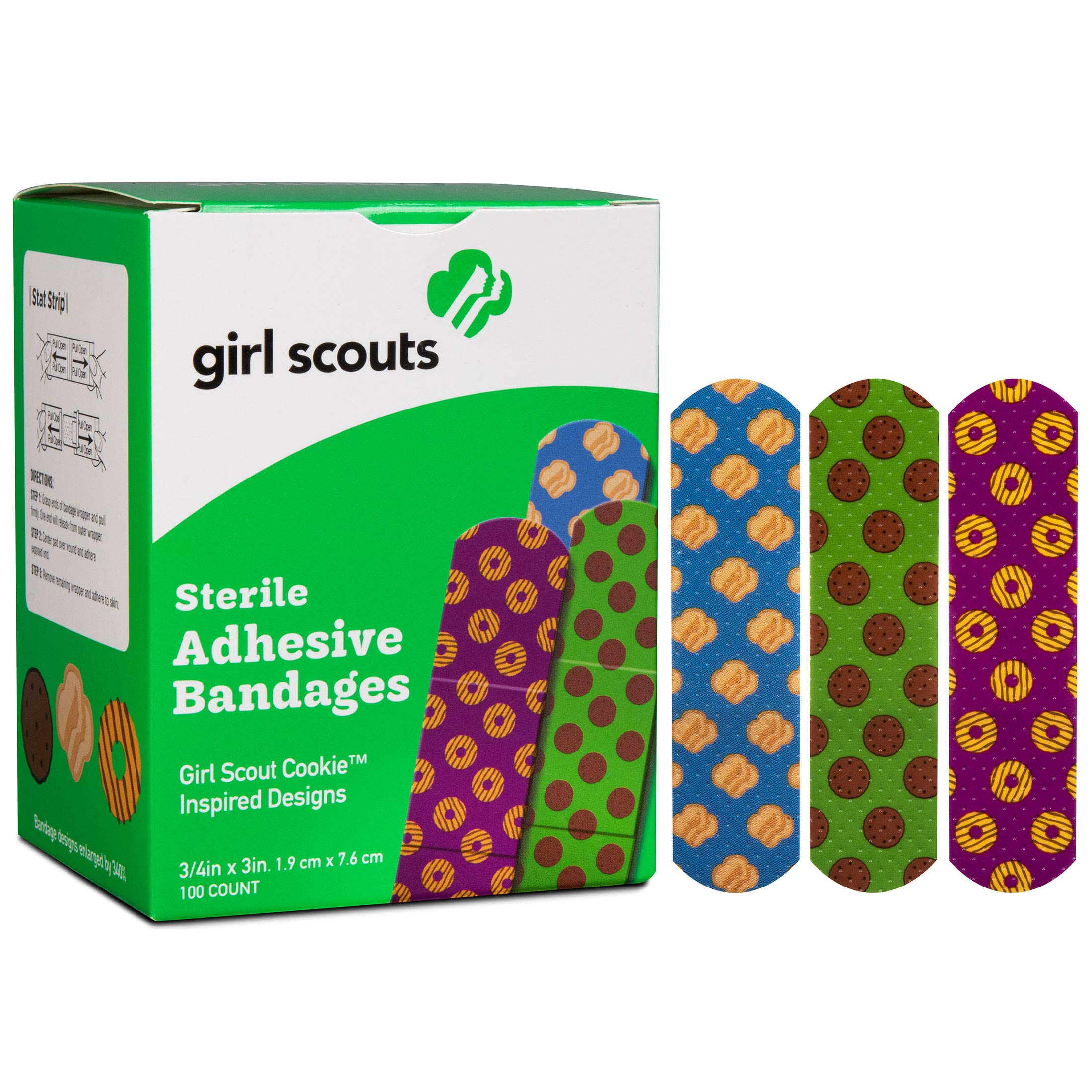 Dukal Girls Scouts Adhesive Bandages for Kids | 3/4''x3'' Colorful and Fun Adhesive Bandages for Girls | Assorted Designs Kids B
