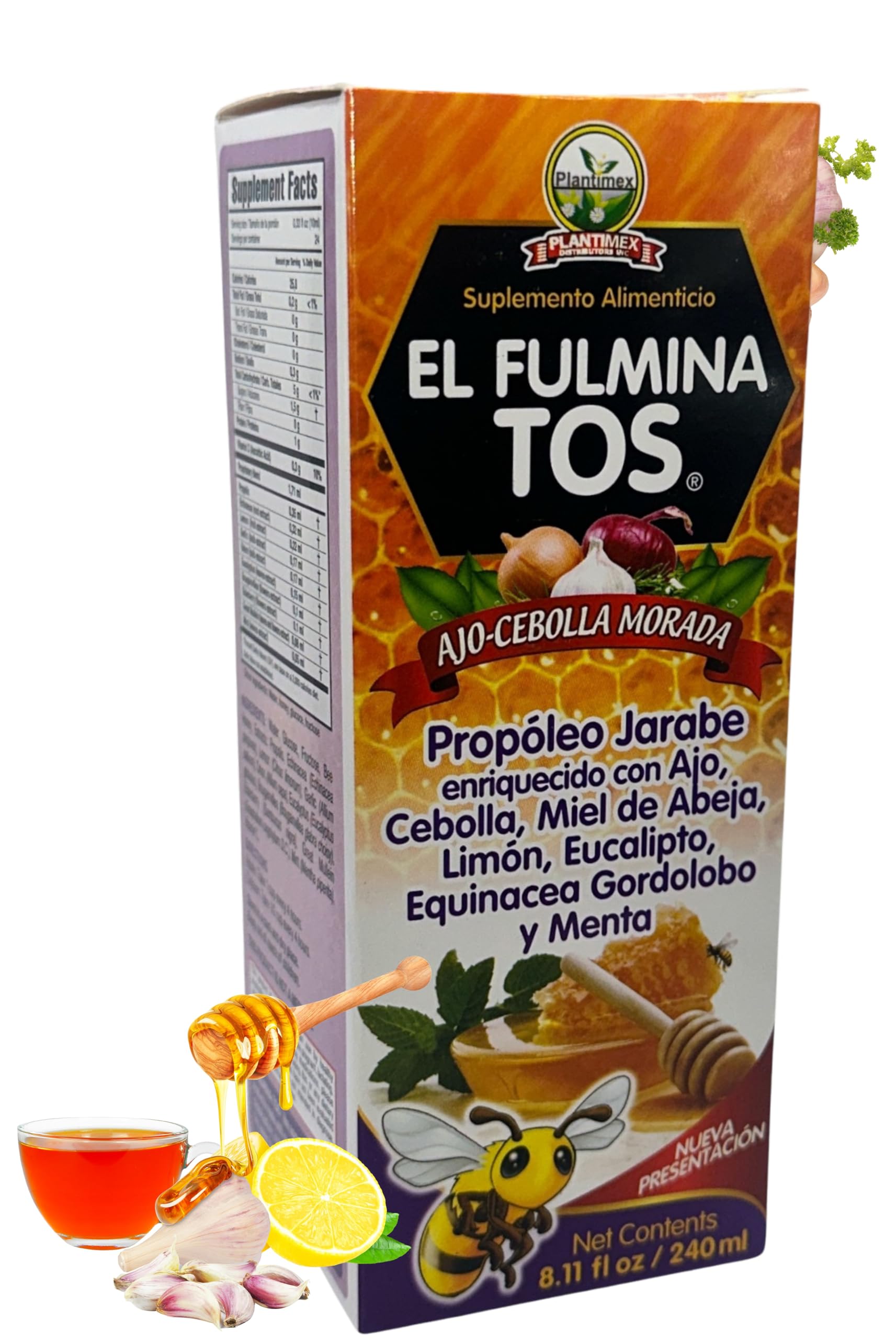 Fulminatos EL FULMINA TOS Propoleo +AJO + CEBOLLA +Miel+Limon+Eucalipto+Equinacea+Gordolobo & Menta (Propolis Syrup W/Garlic and