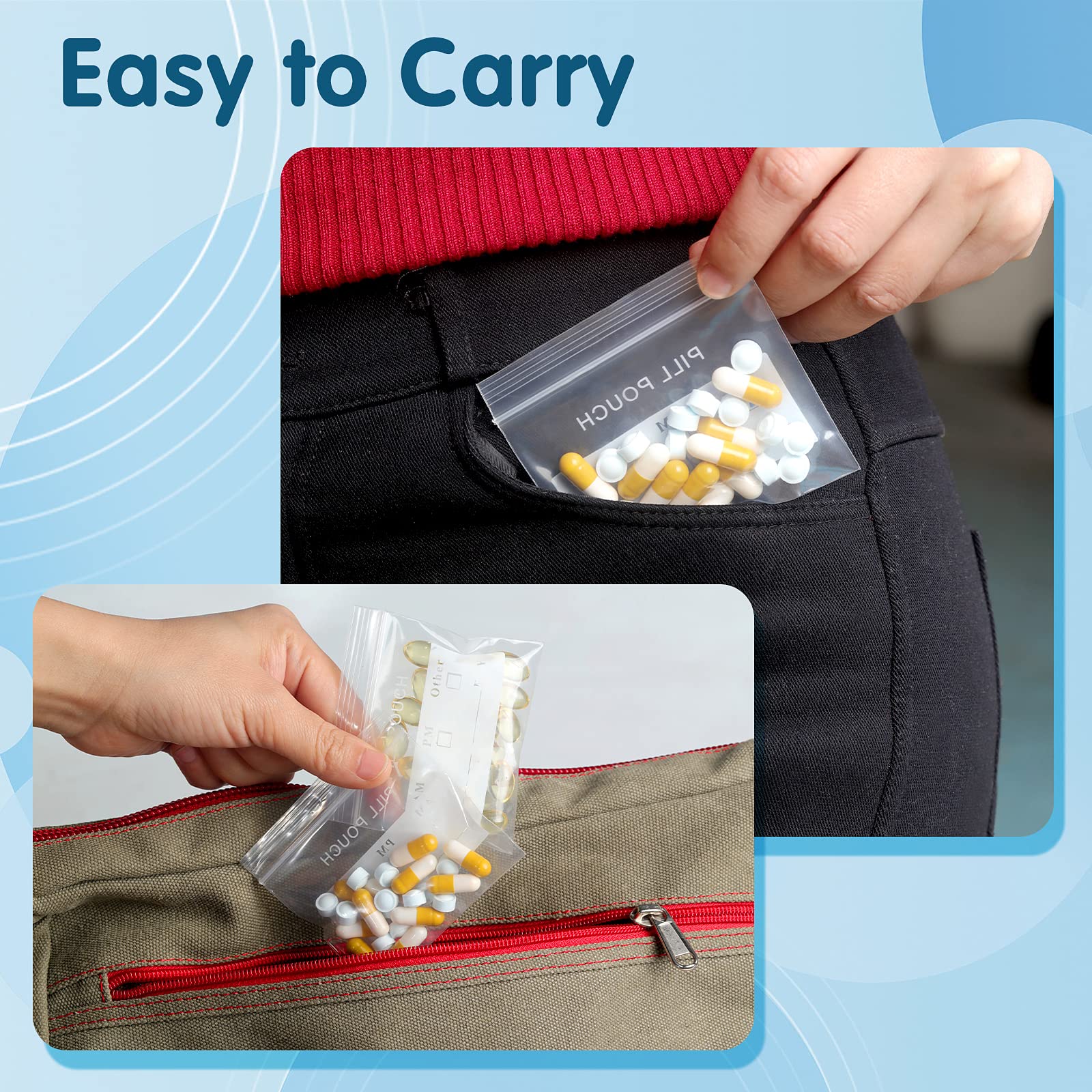 125 Packs 6 Mil Sturdy Pill Bags BPA Free Pill Pouch 3 x 2.75 Inch Write-on Label Seal Waterproof Reusable Clear Small Ziplock P