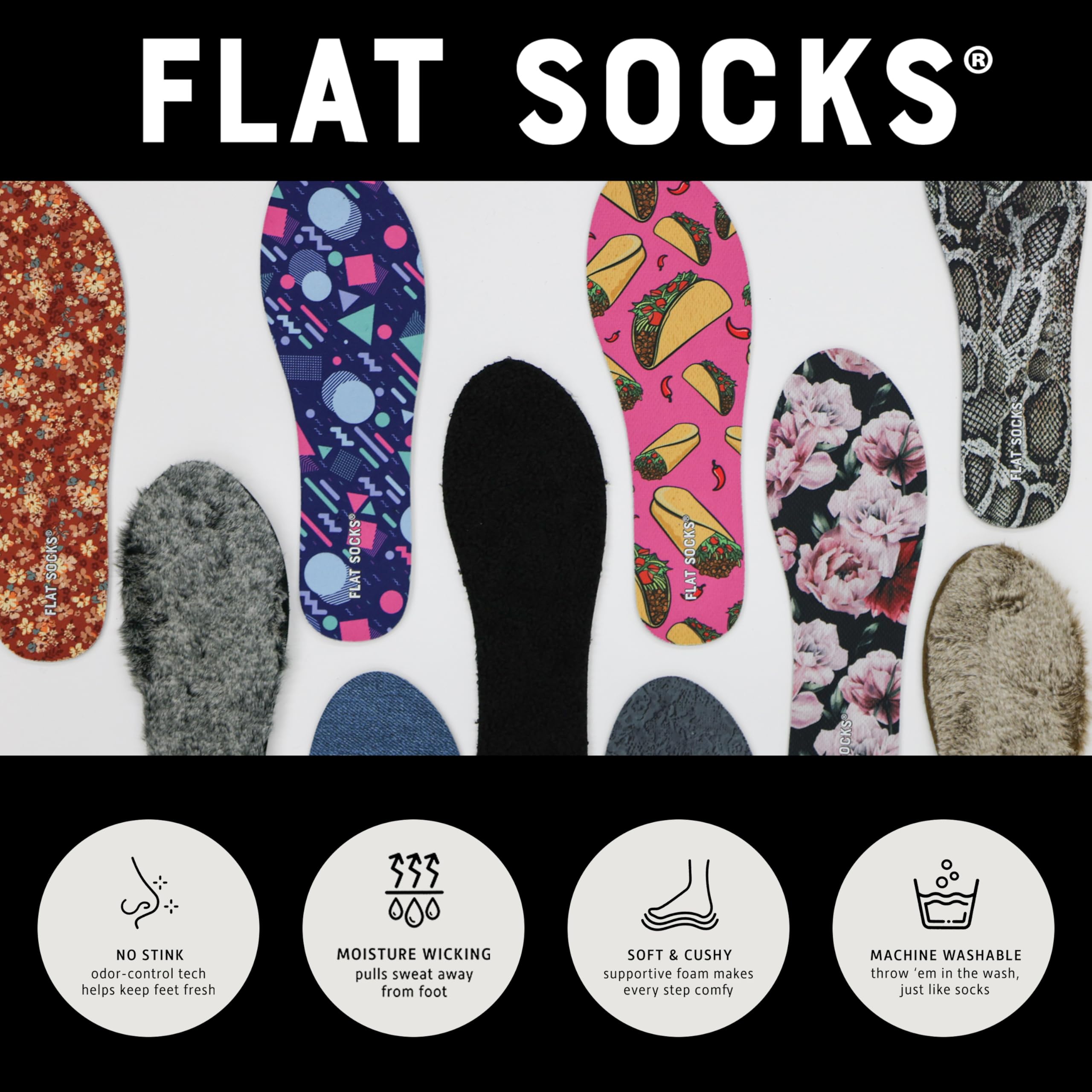 FLAT SOCKS No Show Socks, Sockless Shoe Liner, No Slipping, No Stinking, Washable Barefoot Shoe Insert for Men and Women, Poodle