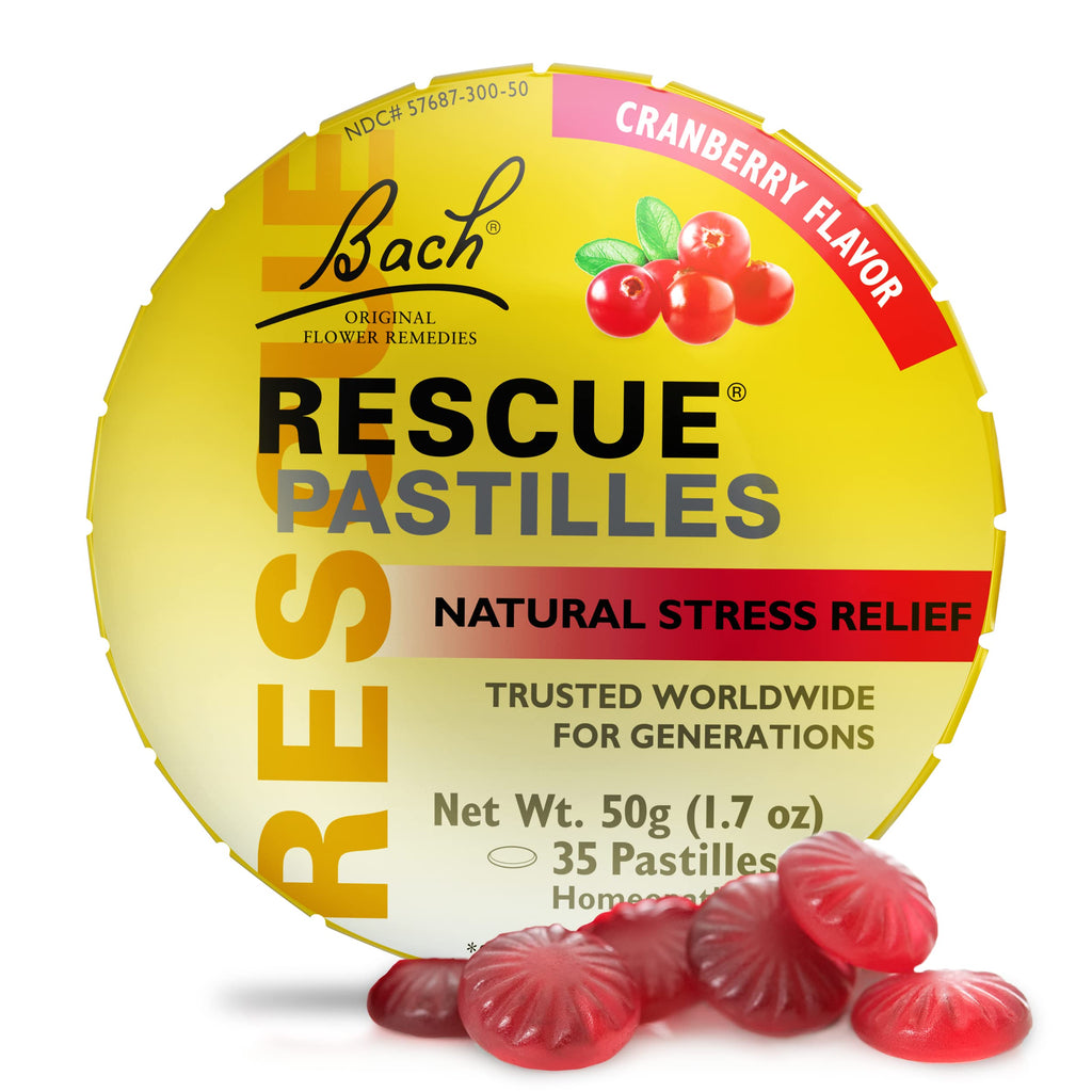 Bach RESCUE PASTILLES, Cranberry Flavor, Natural Stress Relief Lozenges, Homeopathic Flower Essence, Vegetarian, Gluten & Sugar-