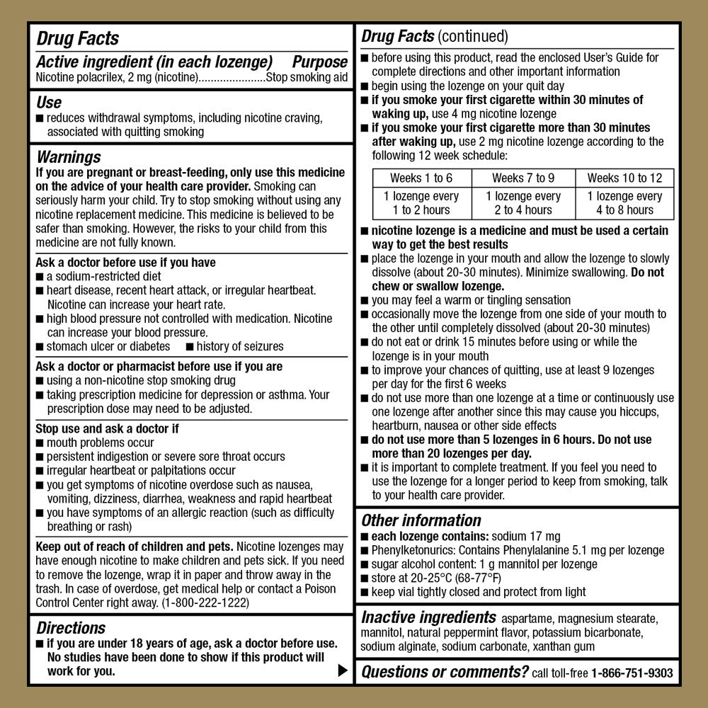 GoodSense Nicotine Polacrilex Lozenge 2 mg (nicotine), Mint Flavor, Stop Smoking Aid; quit smoking with nicotine lozenge, 72 Cou