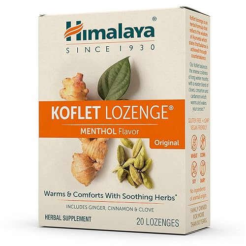 Himalaya Koflet Lozenges, Original Menthol Flavor, Natural Herbal Cough Drop for Warming Relief and Soothing Throat Comfort, 130
