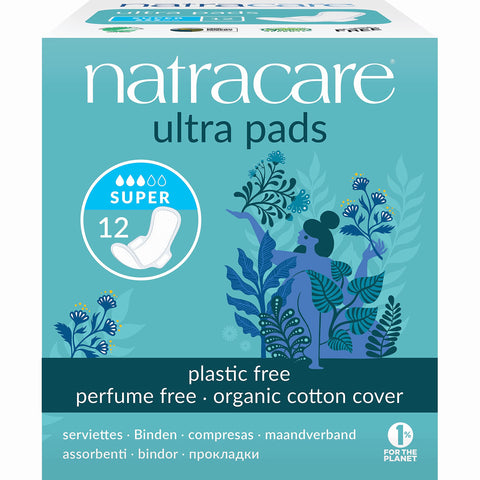 Natracare Slim Fitting Ultra Pads with Wings, Super, Made with Certified Organic Cotton, Ecologically Certified Cellulose Pulp a
