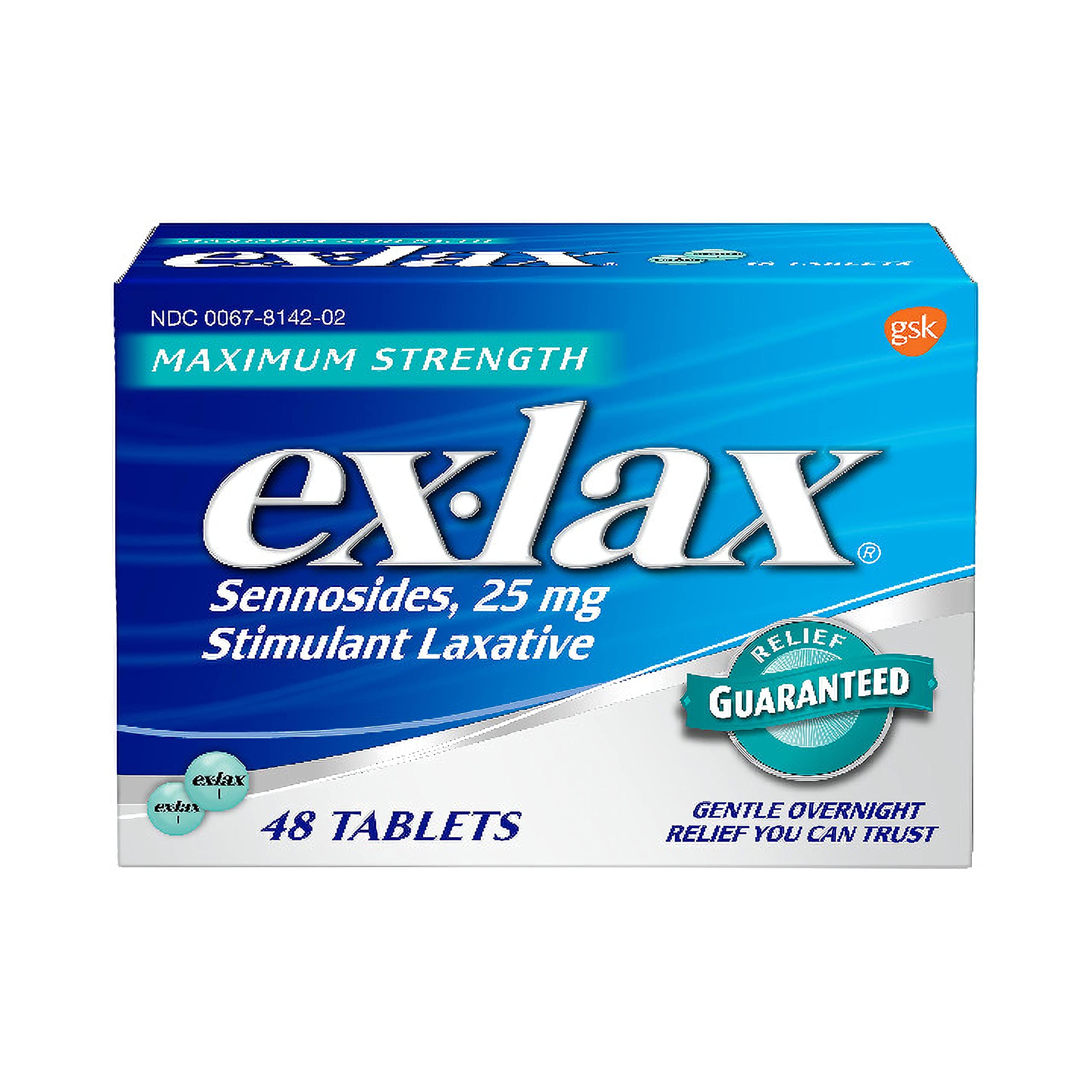 Ex-Lax Maximum Strength Stimulant Laxative Constipation Relief Pills for Occasional Constipation, Gentle Laxatives - 48 Count