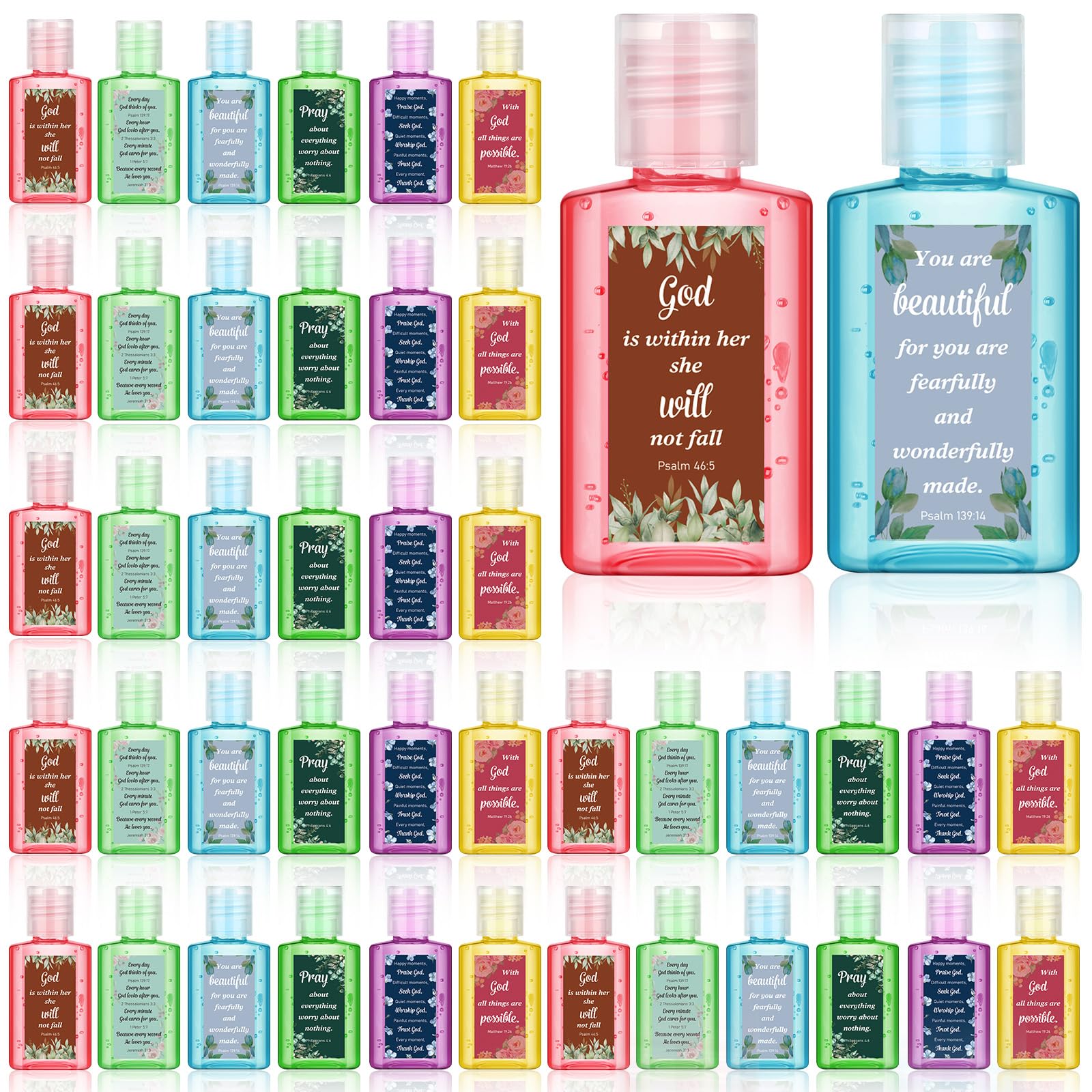 Gejoy 48 Pack Vintage Christian Hand Sanitizer Bulk Bible Verse Mini Hand Sanitizer Travel Size Christian Gift for Women Bible R