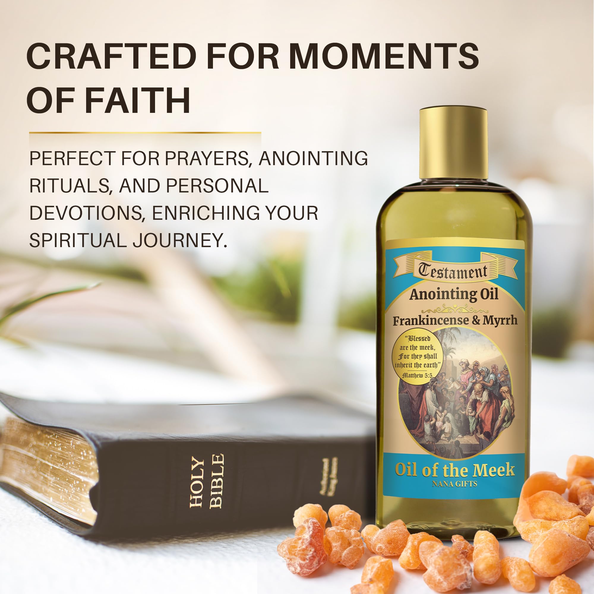 Nana Gifts Testament Anointing Oil, Frankincense and Myrrh, Oil of The Meek, Excellent Value Large Bottle Size 8.45 fl.oz | 250