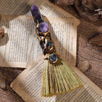 RENEMEGO Crystal Witch Altar Broom - Handmade Magic Witch Broomstick with Amethyst Natural Healing Crystals Stones Hexagonal Poi
