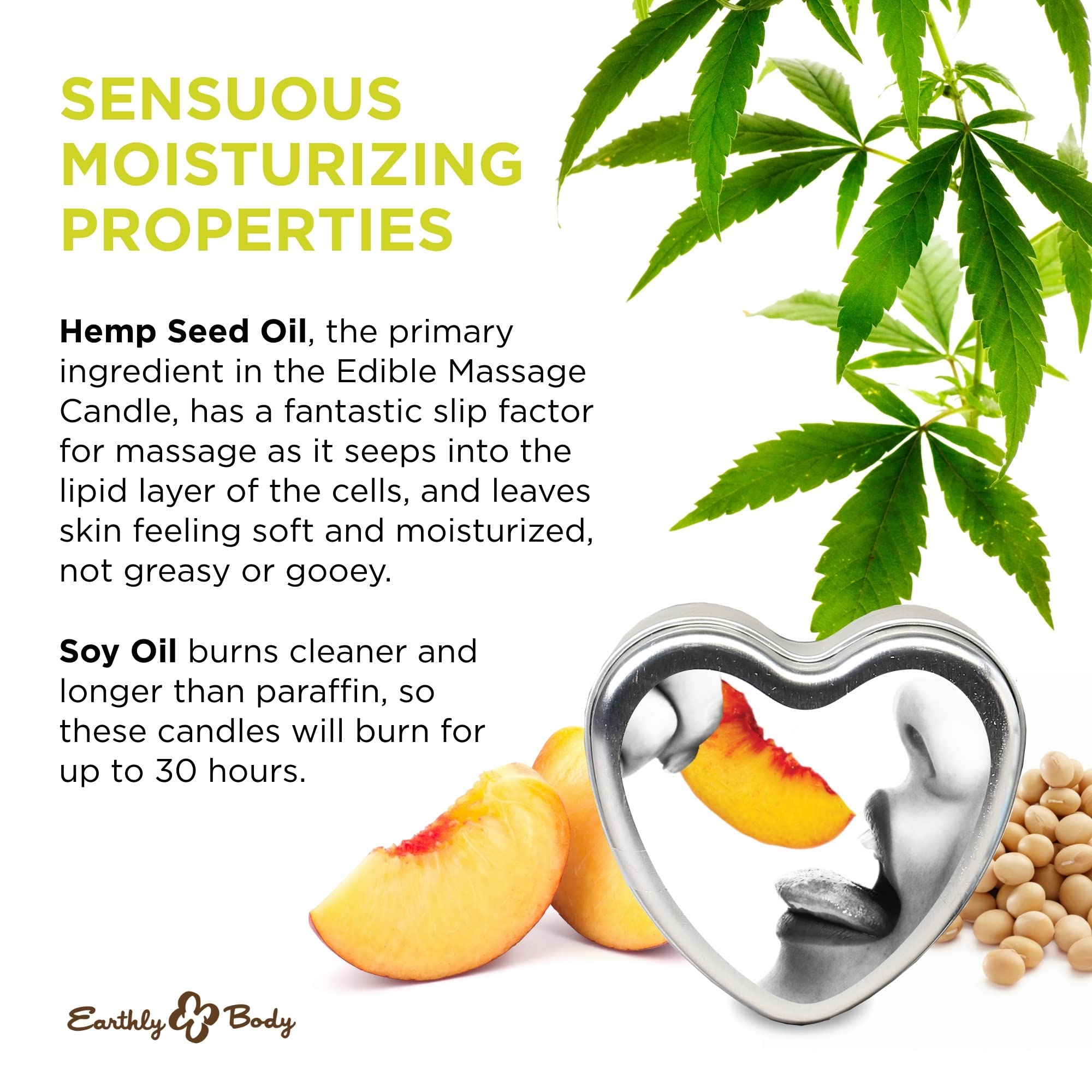 Earthly Body Edible Massage Candle, Peach - 4 oz - 3-in-1 Formula Can Be Used as a Candle, Oil & Moisturizer - Smooths & Nourish