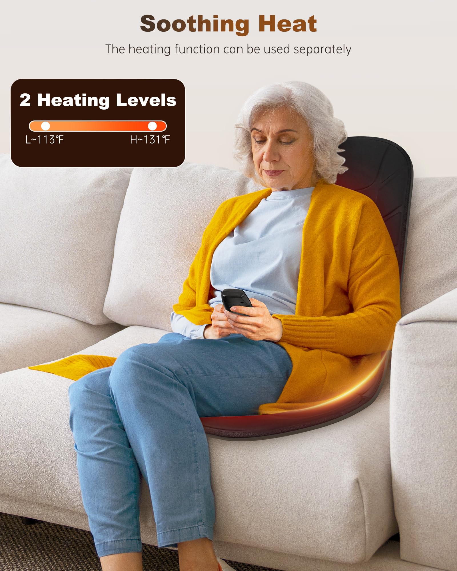 Snailax Back Massager with Heat, Massage Seat Cushion with 10 Motors, Massage Chair Pad for Home Office Use, 5 Modes & 3 Intensi