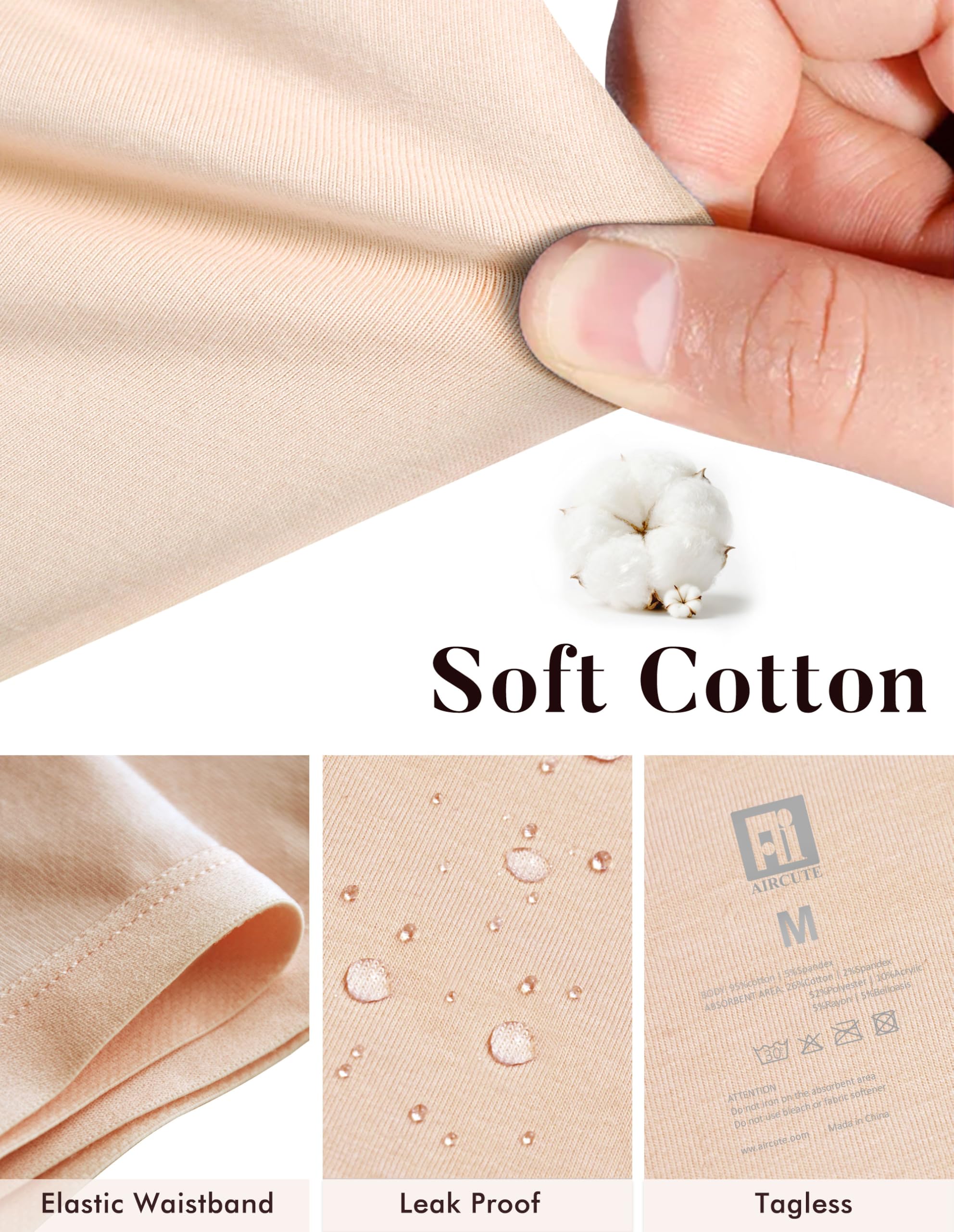 AIRCUTE Washable Leak Proof Incontinence Underwear for Women Absorbency Bladder Control Briefs 70ML,5 Pack (XL,5 Colors)
