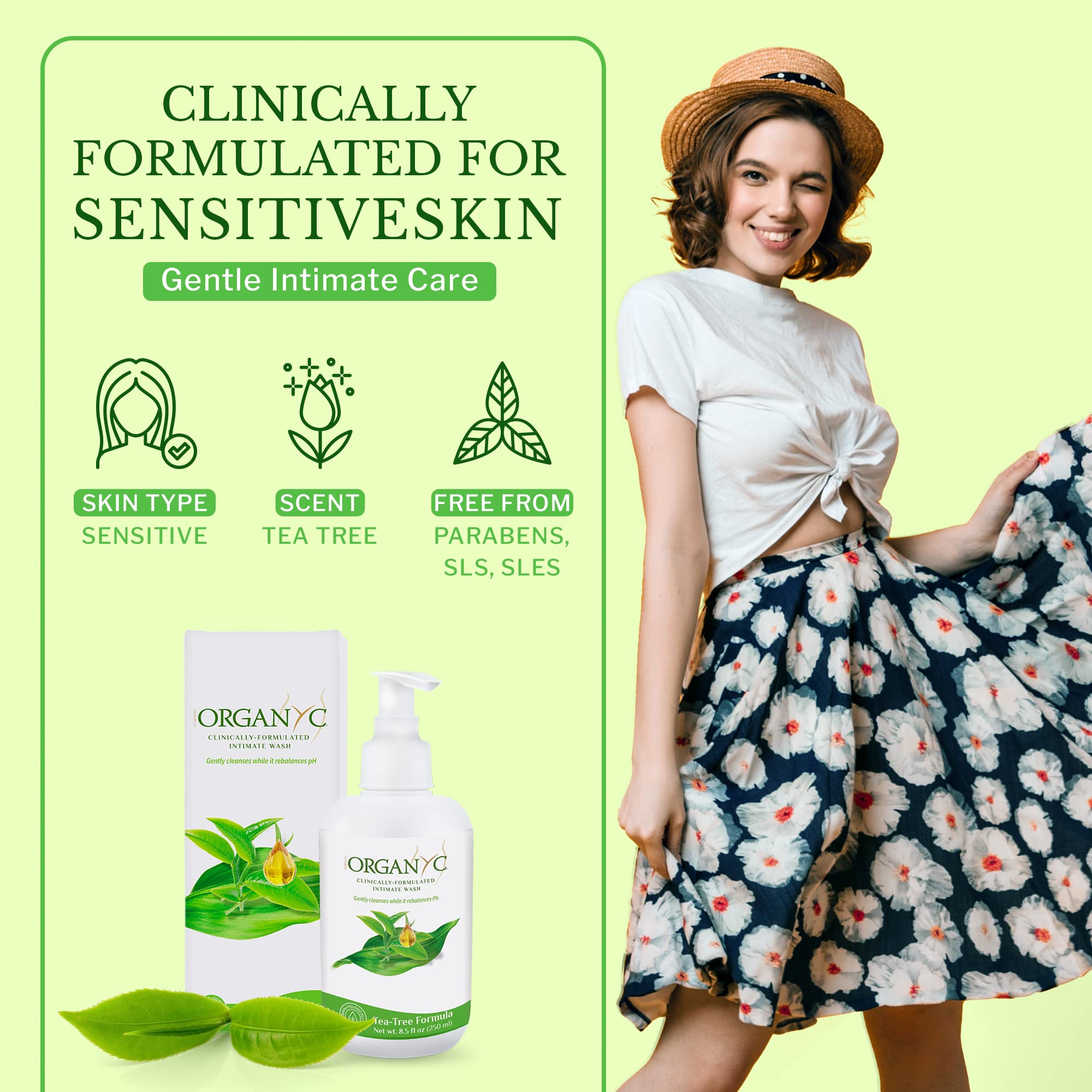 Organic Intimate Wash with Tea Tree Oils & Leaf Extracts, Gentle Cleansing Feminine Wash for Women with Sensitive Skin, Soothing