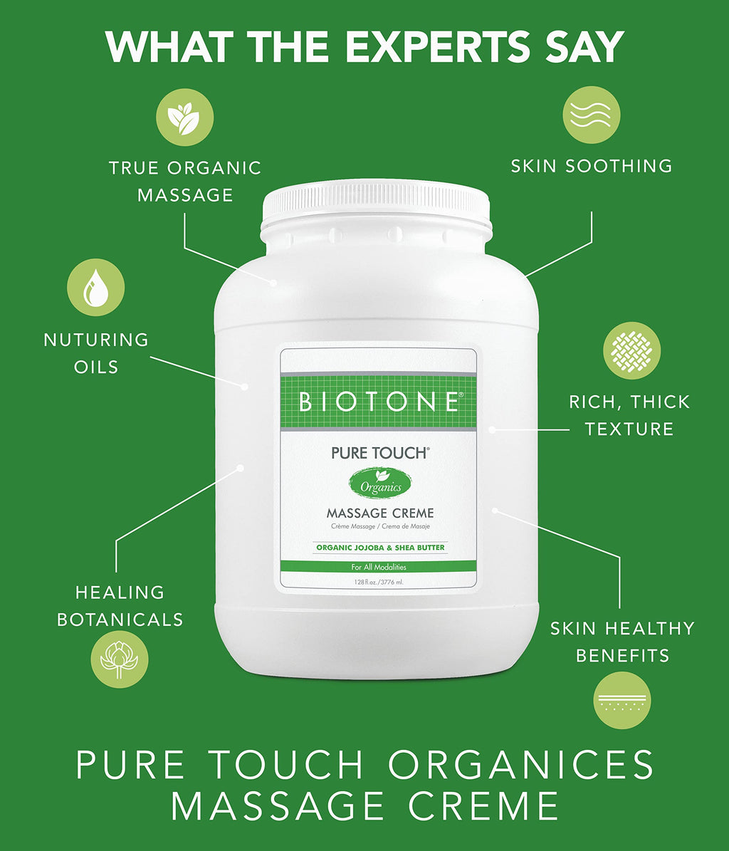 BIOTONE Pure Touch Organics Massage Crme, True Organic Massage, Rich Texture, Silky Glide, Soothing Ingredients, Healing Botanic