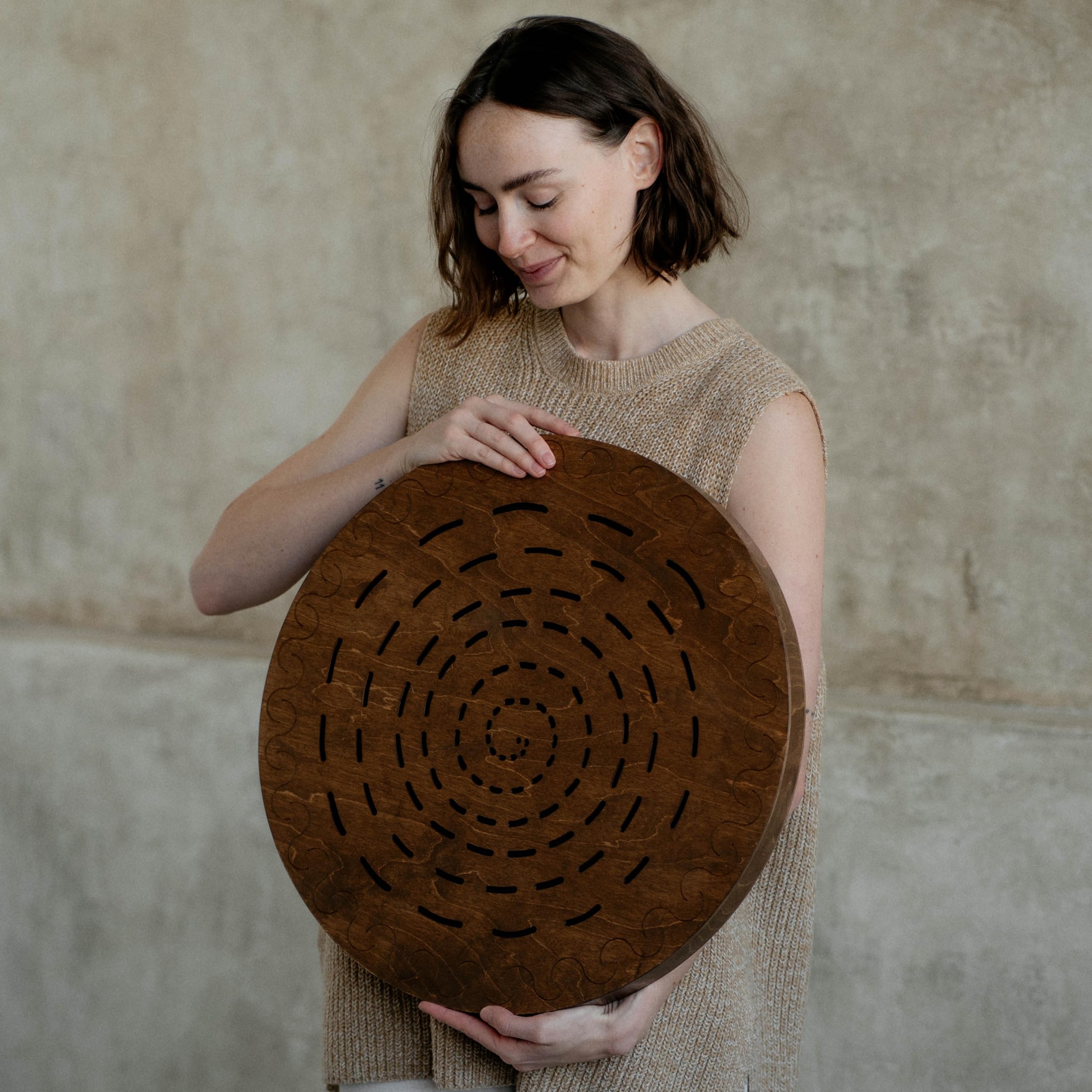 Sound Therapy Tool Water-Fall Disk 20 inch | Powerful Ocean Sound | Wooden Rain Drum | Long and Soft Relaxing Sound | 100% Handm