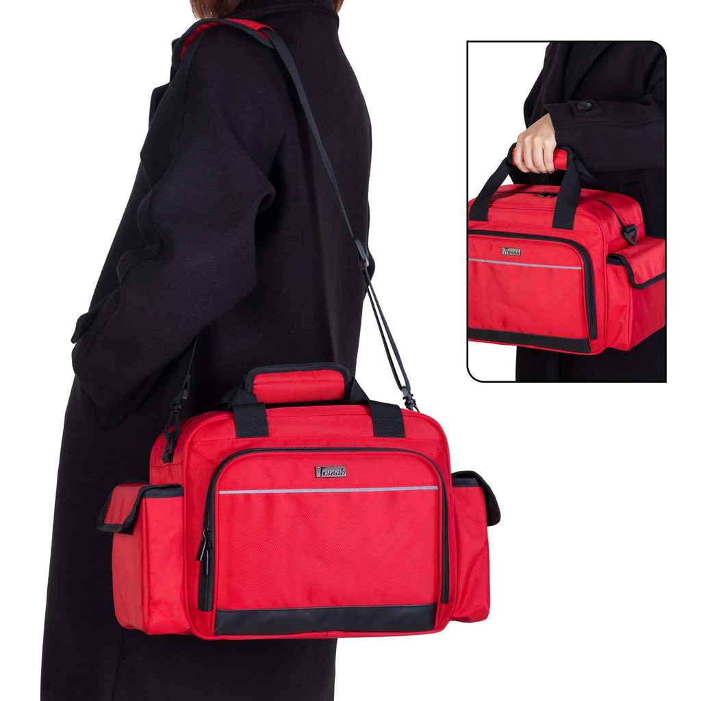 Trunab Home Health Nurse Bag Empty, Portable Medical Supplies Shoulder Bag for Hospice, Home Visit, Hospital Interns, Red, Bag O