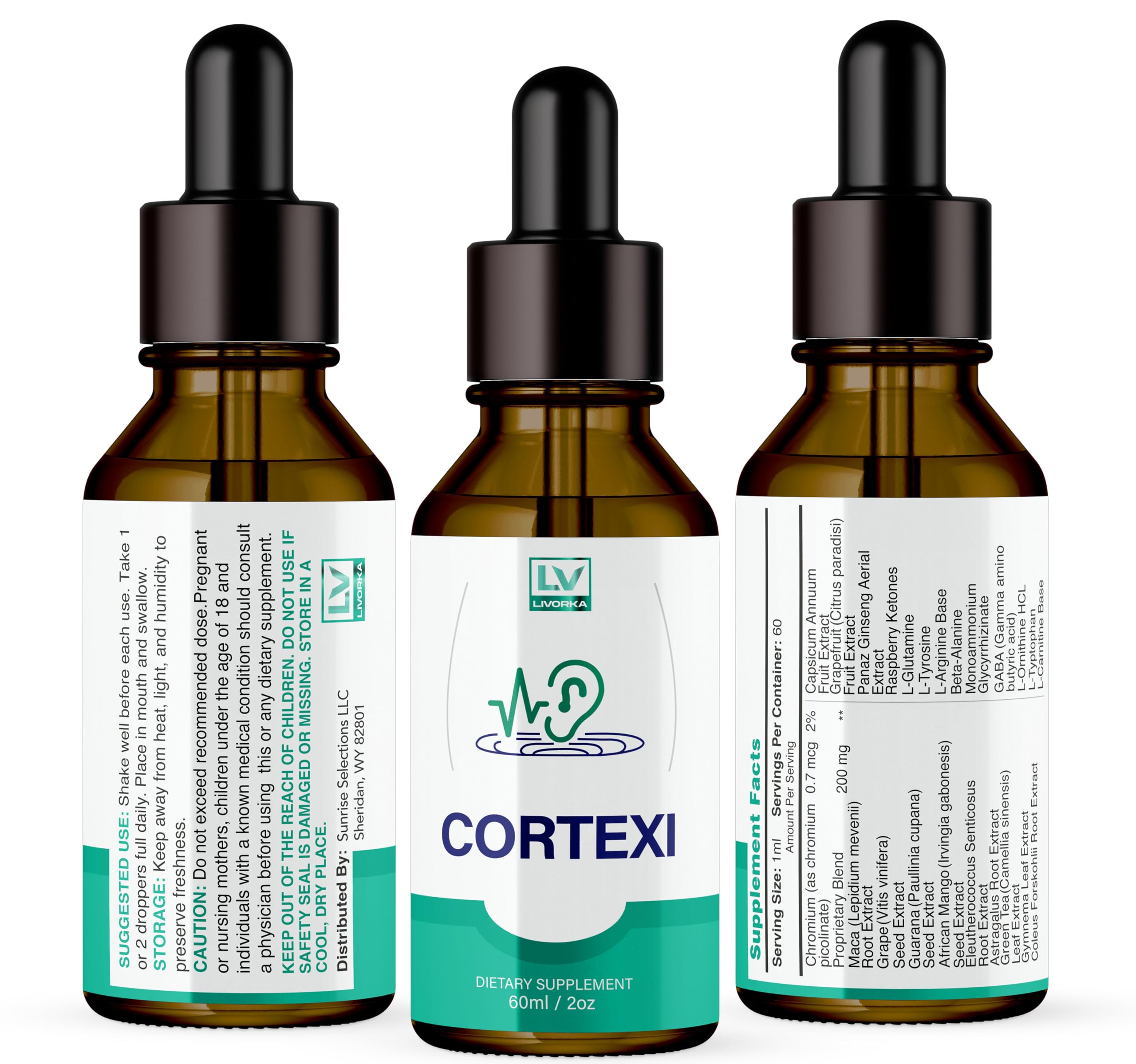 LIVORKA Cortexi Oral Drops to Drink - Formula for Ear Health, Hearing Support - Pack of 5 Bottles (150 Day Supply)