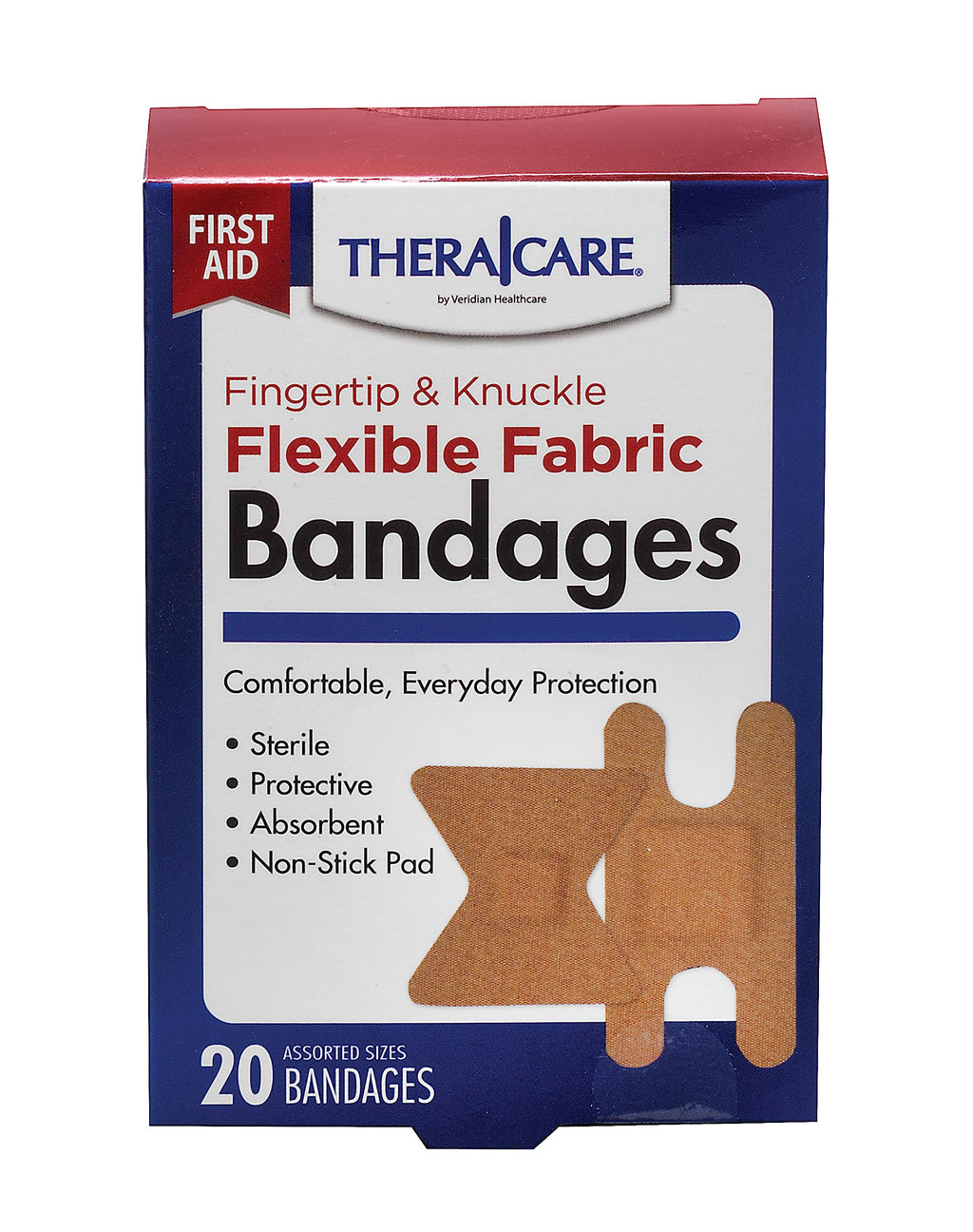Thera|Care Flexible Fabric Fingertip and Knuckle Bandages | Fingertip and Knuckle, 20 Count