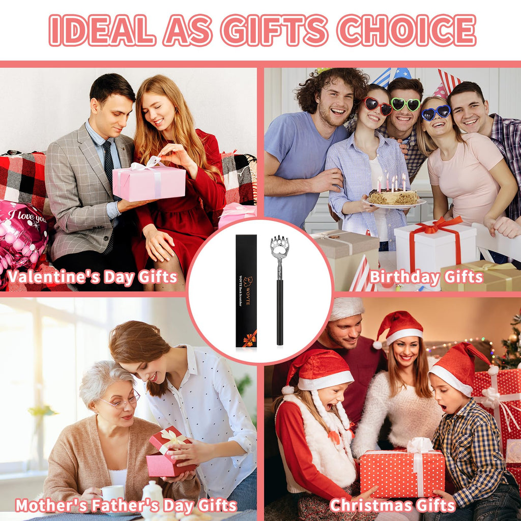 WOVTE Stocking Stuffers for Men Women Adults, Back Scratcher with Christmas Packaging Box & 4PCS Detachable Scratching Heads, Ch