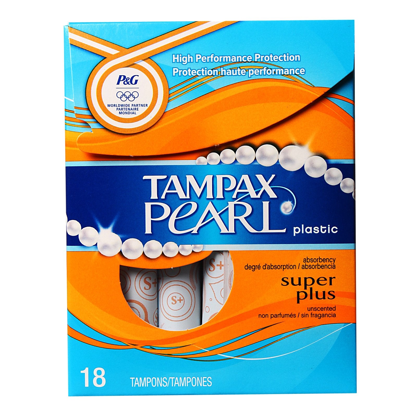 Tampax Pearl Plastic Unscented Tampons, Super Plus Absorbency, 18-Count (Pack of 12)