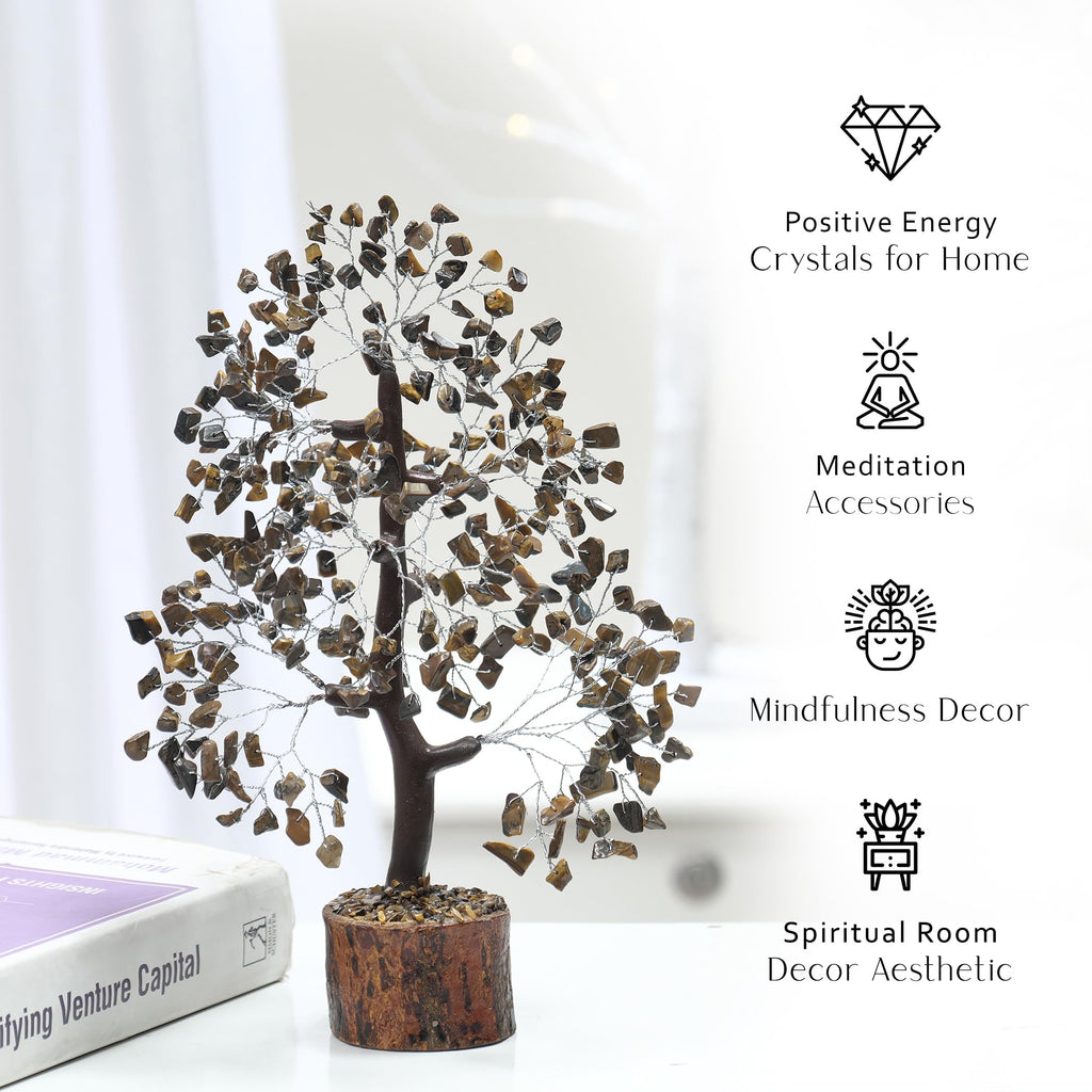 PYOR Tigers Eye, Healing Crystal, Positive Stones, Gem, Money Crystal, Gemstone Bonsai Tree, Positive Energy Decor