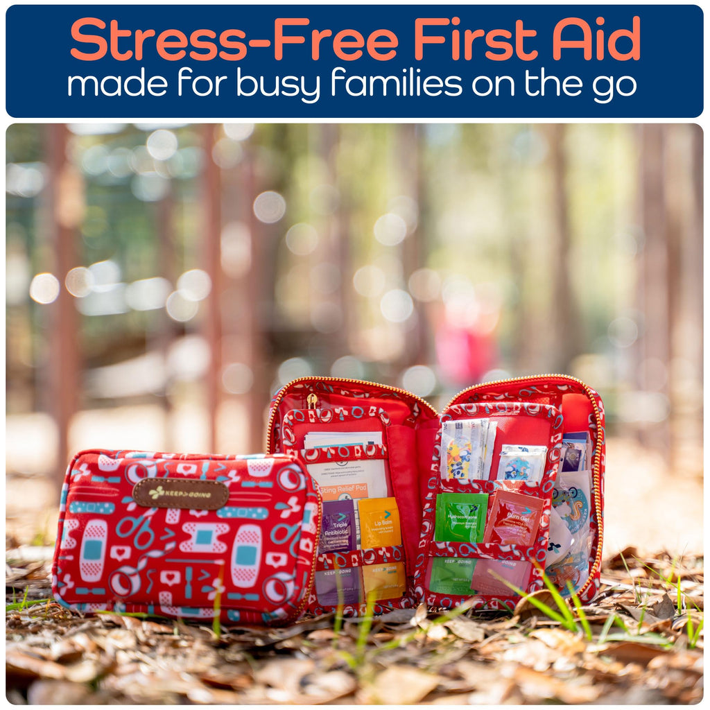 KeepGoing Travel First Aid Kit for Kids - 130 Pc. for Car, Home, Purse, Diaper Bag & Backpack with Latex-Free Bandages - Mini Fi