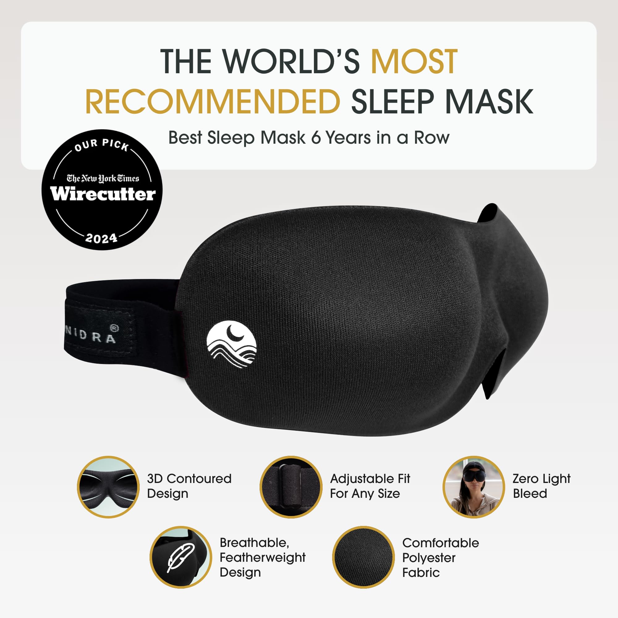 Nidra Sleep Mask, Contoured Blackout Sleeping Mask, for Men & Women - Standard Size, Blue
