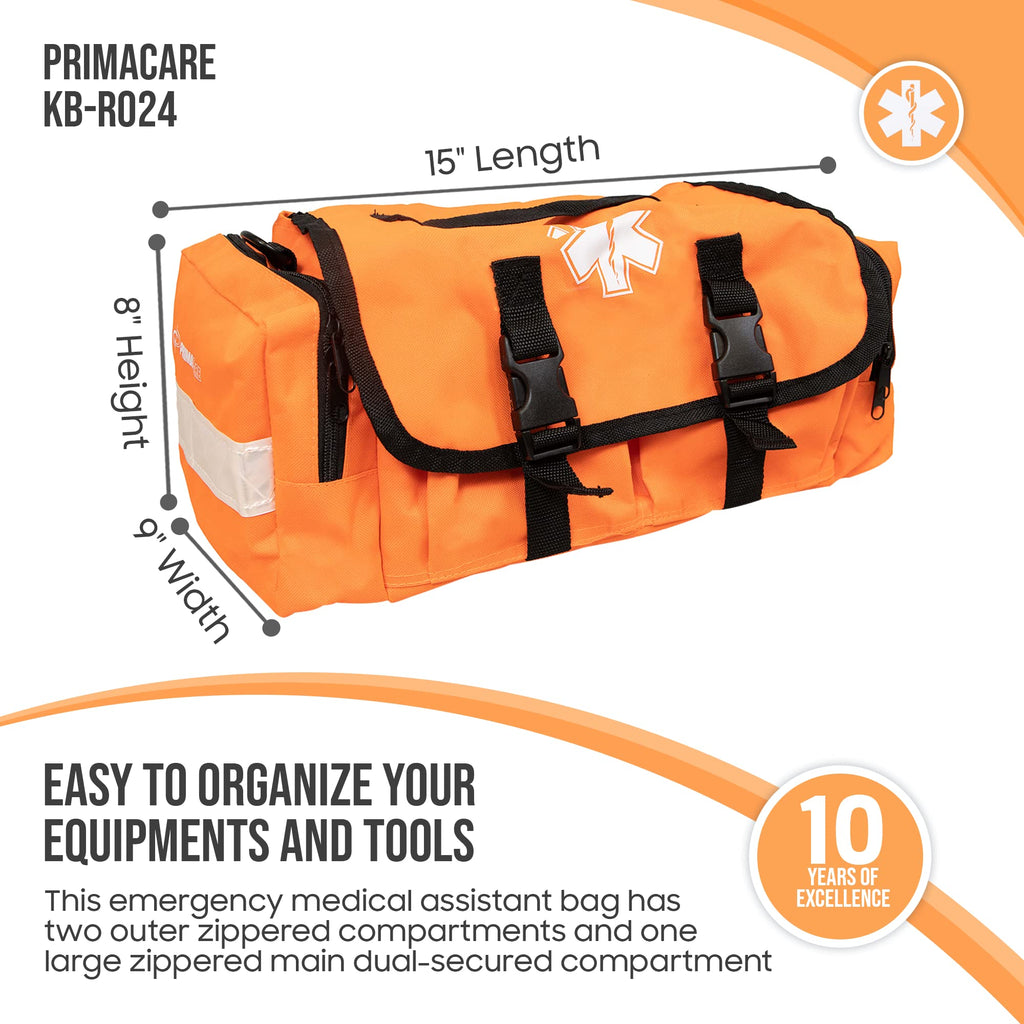 Primacare KB-RO24 Empty First Responder Bag, 15x9x8, Professional Compartment Kit Carrier for Trauma and Emergency Medical Suppl