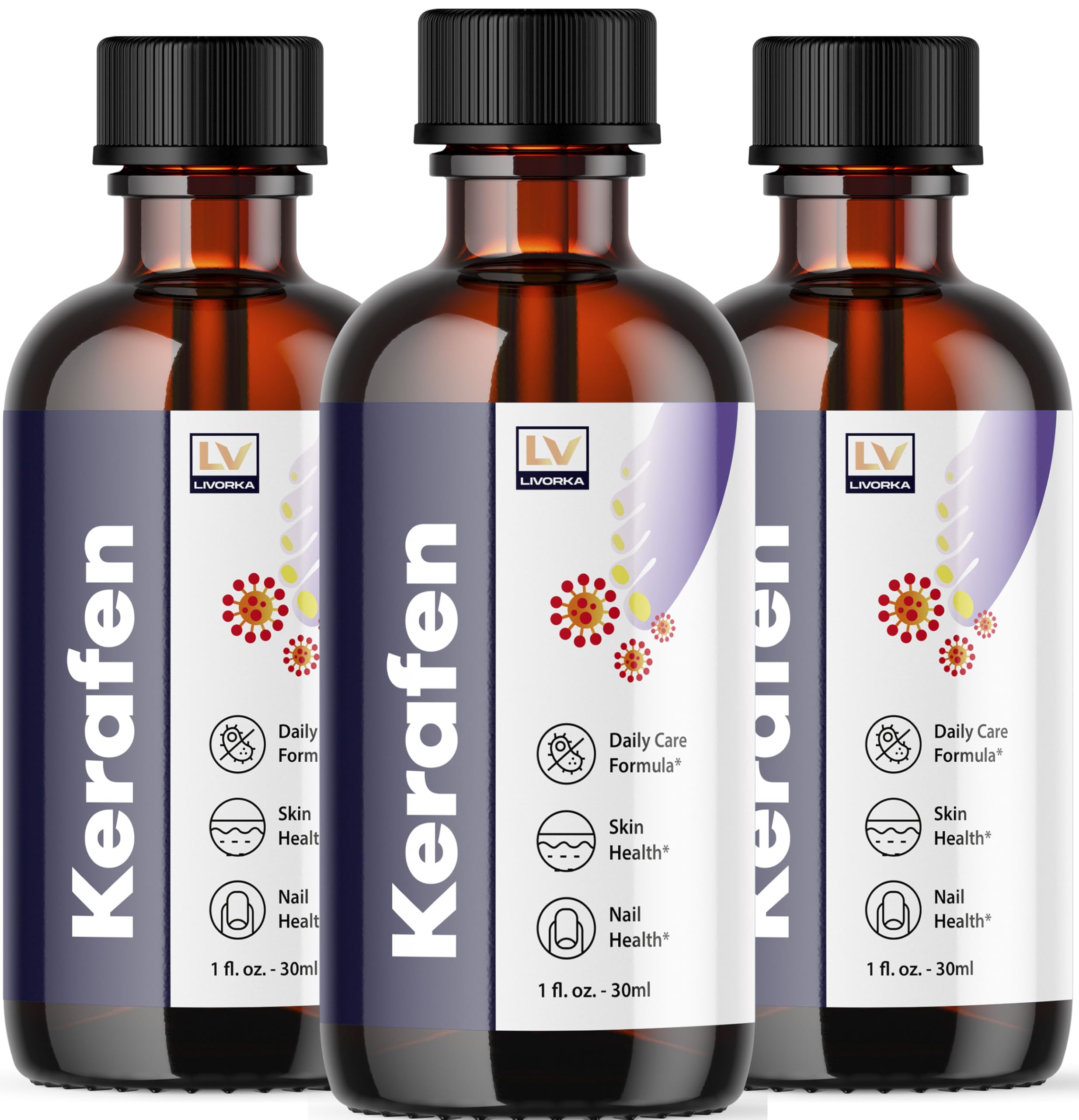 LIVORKA (3 Pack) Kerafen Toenail Liquid, Kerafen, Kerafen for Toenail, Kerafen Bottle, Kerafen Drops, Kerafen Drops for Nails, K