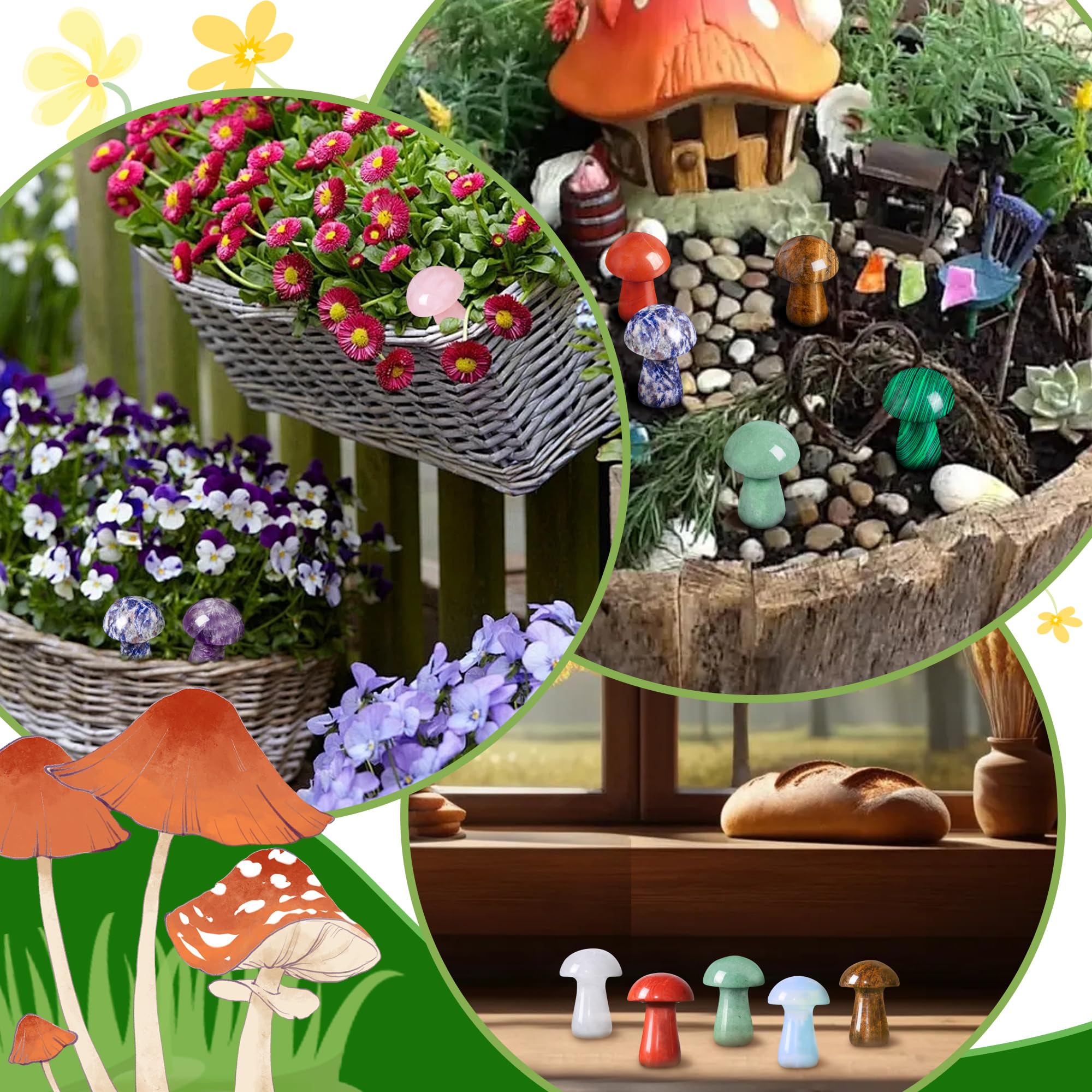 ZHIYUXI Tigers Eye Crystal Mushroom Sculpture Healing Stones Mini Mushroom Ornaments Gemstones Mushroom Decor Stuff for Witchcra