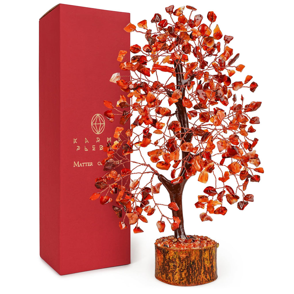 Crystal Tree of Life Carnelian Healing Crystal Trees for Home & Office Decoration, Handmade Crystal Money Bonsai Trees for Posit