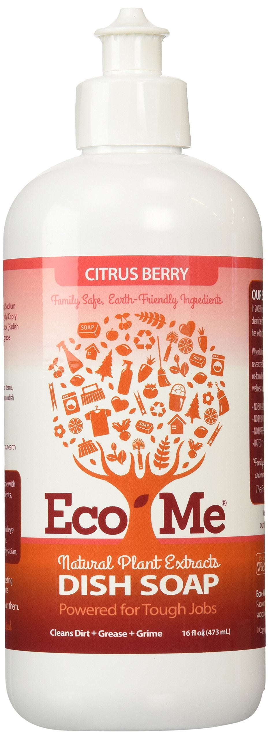 Eco Me Natural Environmentally Friendly Sudsing Liquid Dish Soap, Healthy Citrus Berry Scent, 16 Ounces