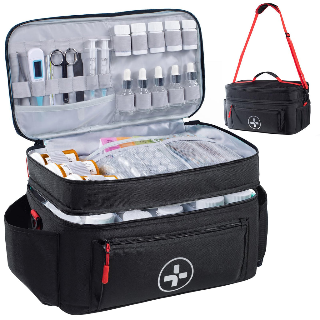 BAGSFY Full Open Medicine Bag Empty, Family First Aid Bag, Small Medicine Storage Bag,Pill Bottle Organizer for Emergency Medica