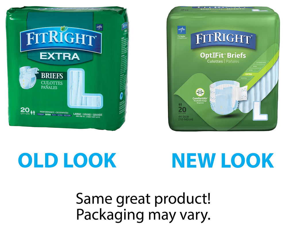 FitRight OptiFit Extra Adult Briefs, Incontinence Diapers with Tabs, Moderate Absorbency, Large, 44 to 56, 20 Count (Pack of 4)